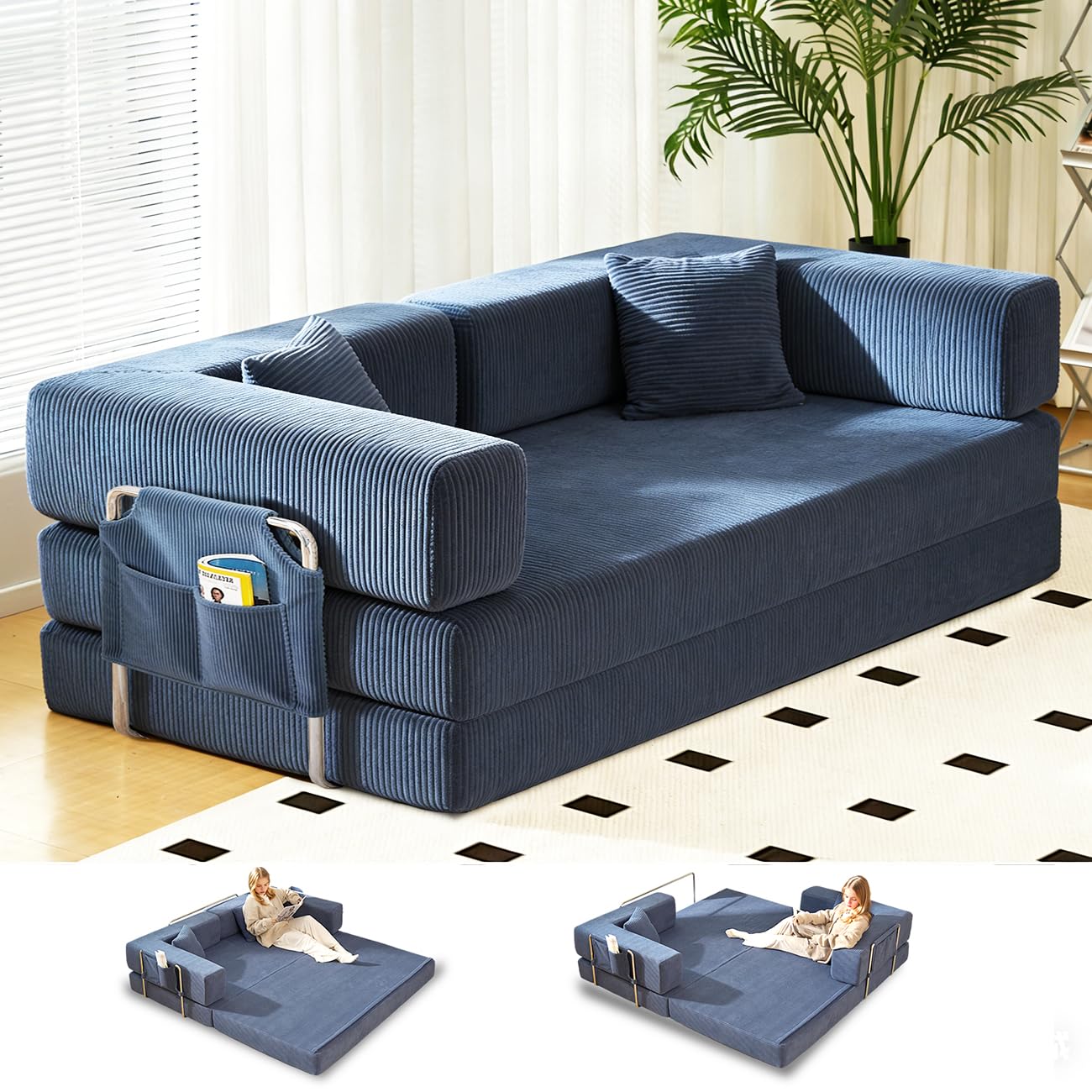 GEARIVY Folding Sofa Bed Convertable Corduroy Couch King Size Floor Sleeper
