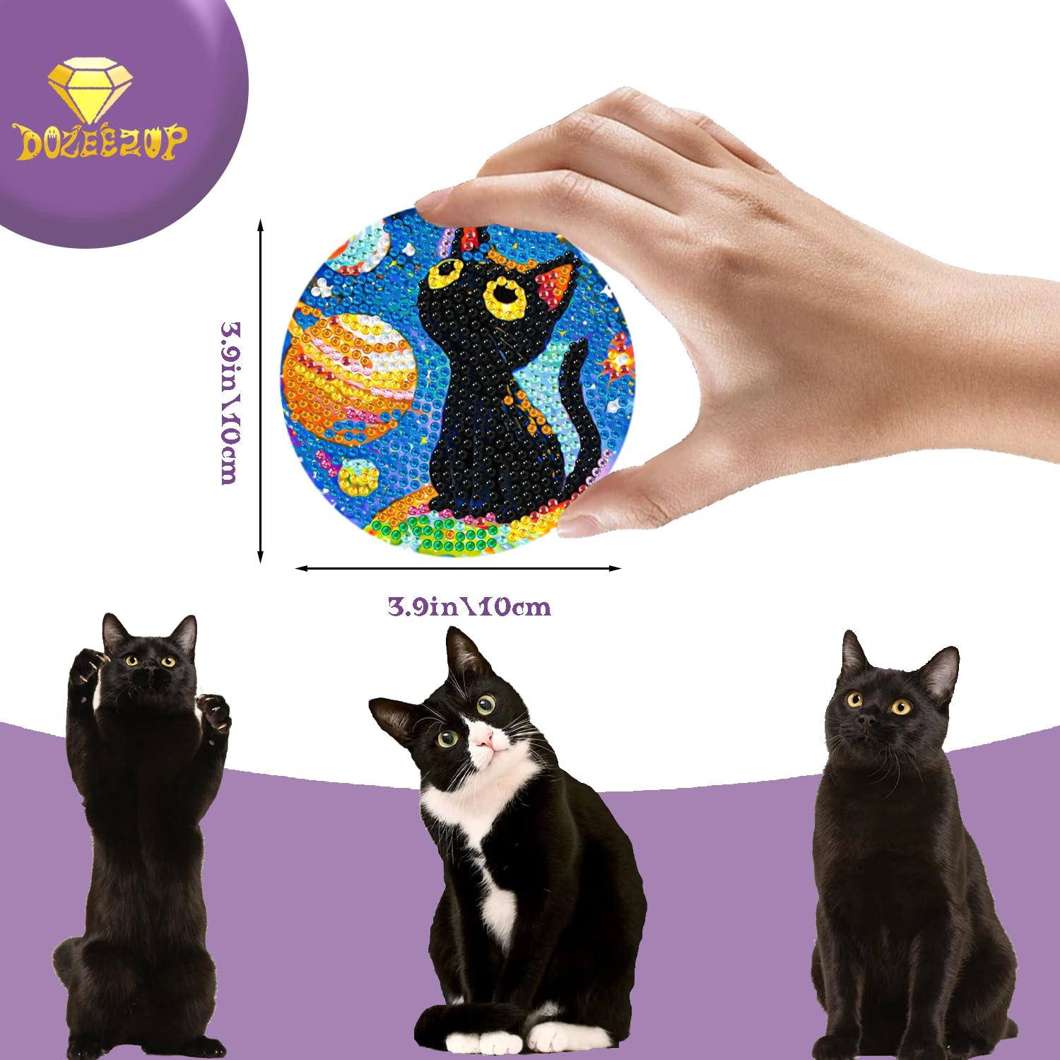 Cats Diamond Art Coasters DIY Kit - 6 Coaster Set With Holder And Tools