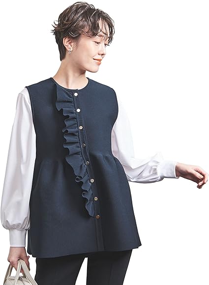 ユナイテッドアローズP フリル ニットベストネイビー