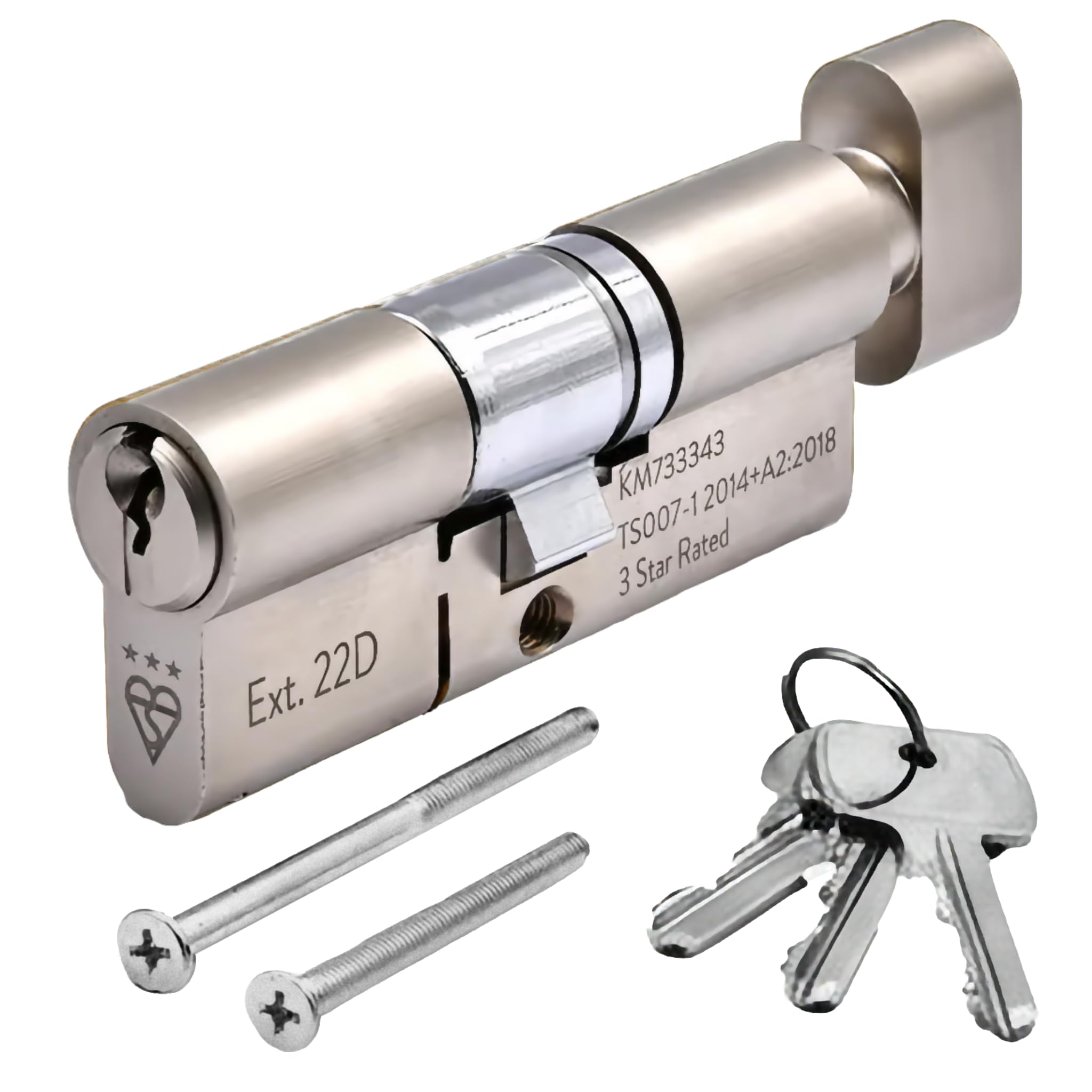 UPVCSTORE TS007 3 Star Euro Thumbturn Cylinder - Anti-Snap BSI Kitemarked High Security Door Lock Barrel for uPVC Composite Doors (Nickel, 45 Thumbturn / 45 (90mm))