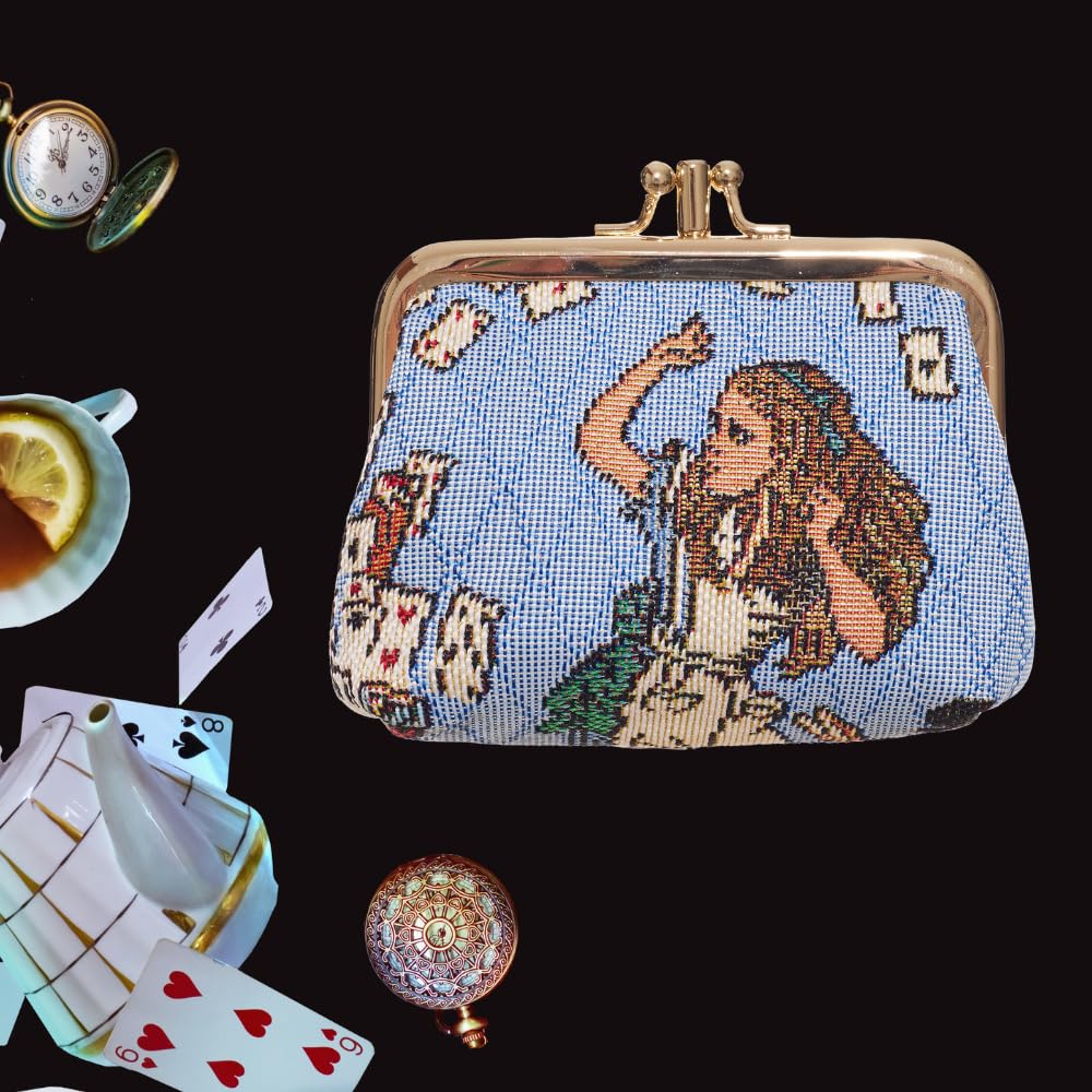 Signare Tapiz Lindo y Exquisito Monedero de Doble Bolsillo para Mujer con diseño Floral (Alicia en el país de Las Maravillas Nada más Que Tarjetas)