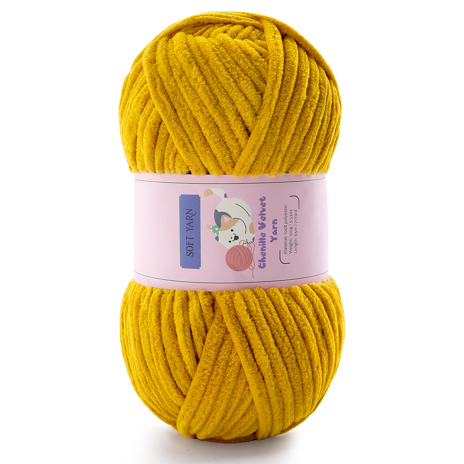 Chunky Chenille Yarn for Crocheting #6 Yellow Baby Blanket Yarn for Crochet