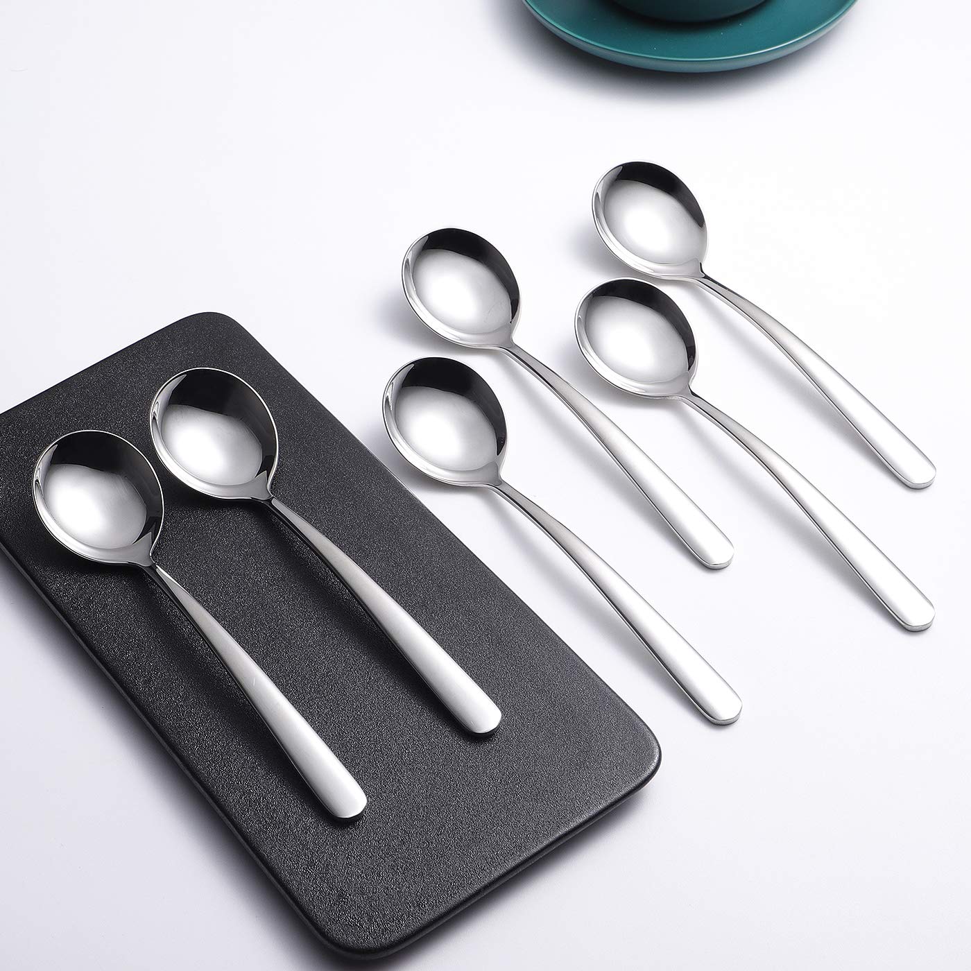 IRONX 6-Pack Heavy Duty Soup Spoons - 18/10 Stainless Steel Large Round Spoons, 7.7 Inches - View #10