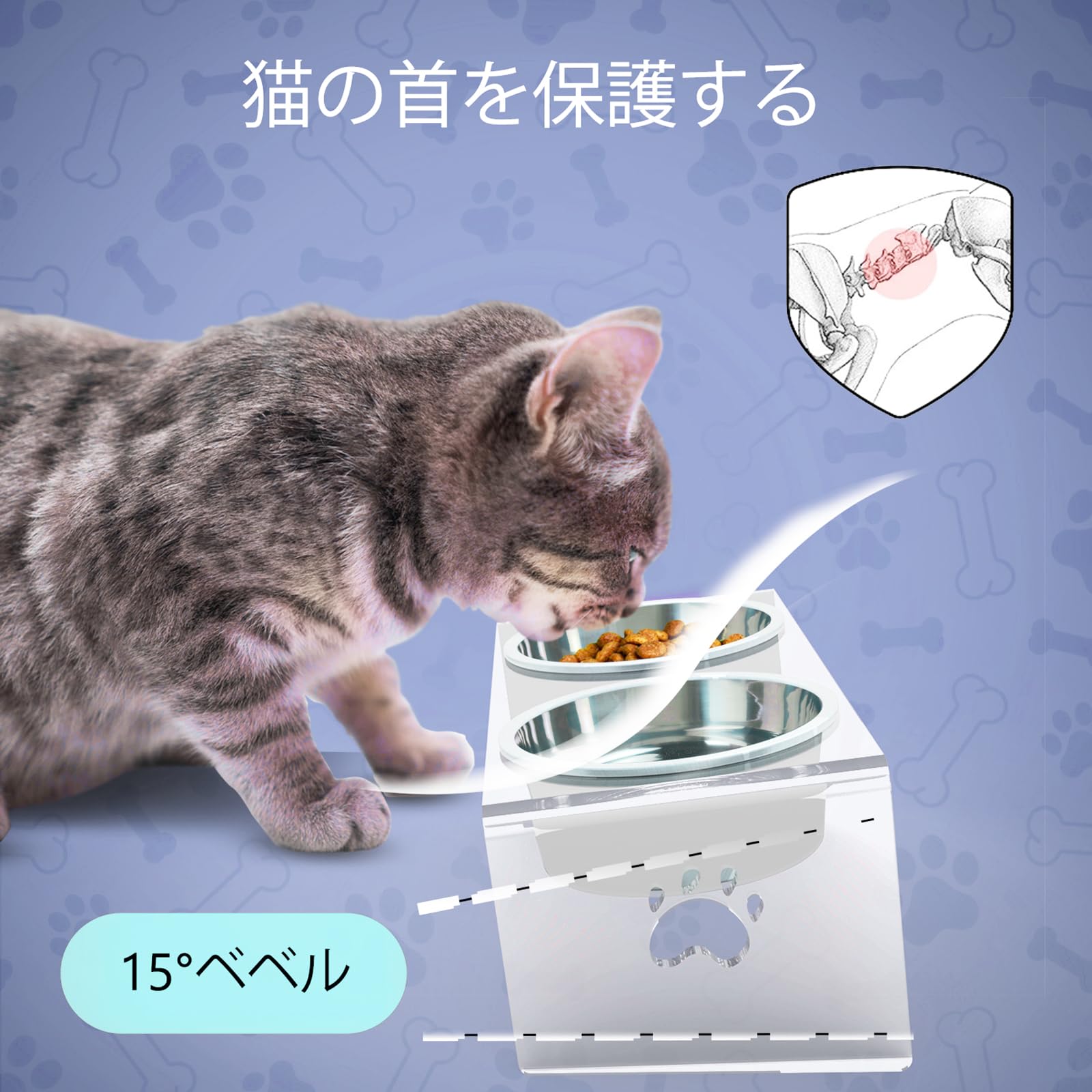 Giznzg Cat Bowls with Stand Tilted, Raised Feeding Bowls for Cats and Small Dogs 15° Tilted Feeding Station - Image 4