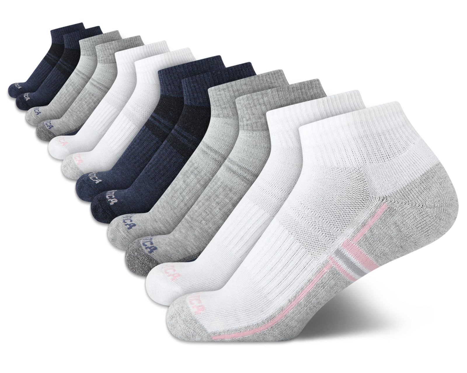 Nautica Womens Quarter Socks Cushioned Moisture Wicking Socks, 12 Pack