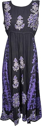 Mogul Interior Women's Casual Summer Sleeveless Batik Print Long Maxi Dresses One Size