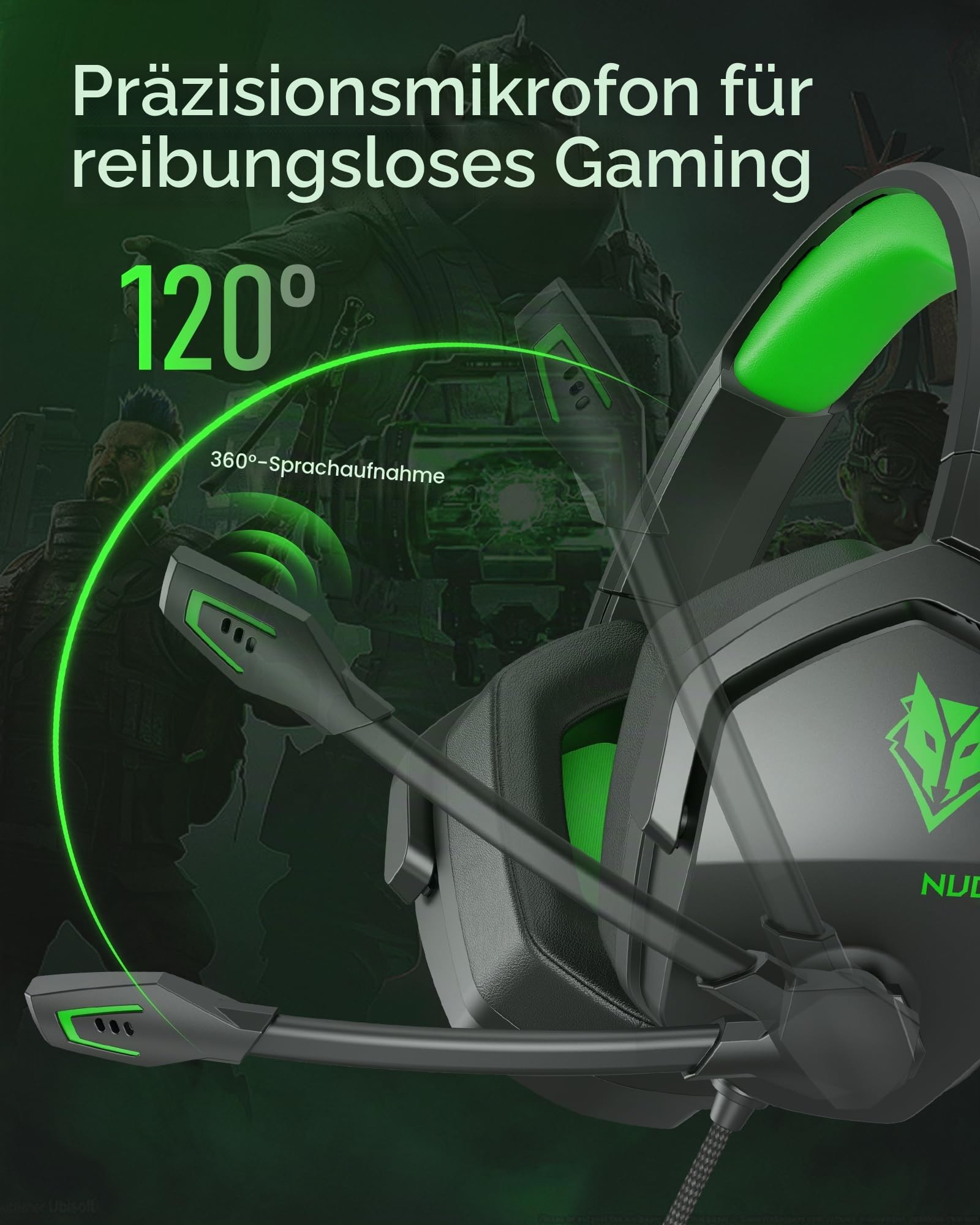 NUBWO N16 Gaming Headset – Mikrofon mit Geräuschunterdrückung, Stereo Sound und Komfortables Design für PS5, PS4, Xbox One, NS, PC, Laptop und Mac - Grün