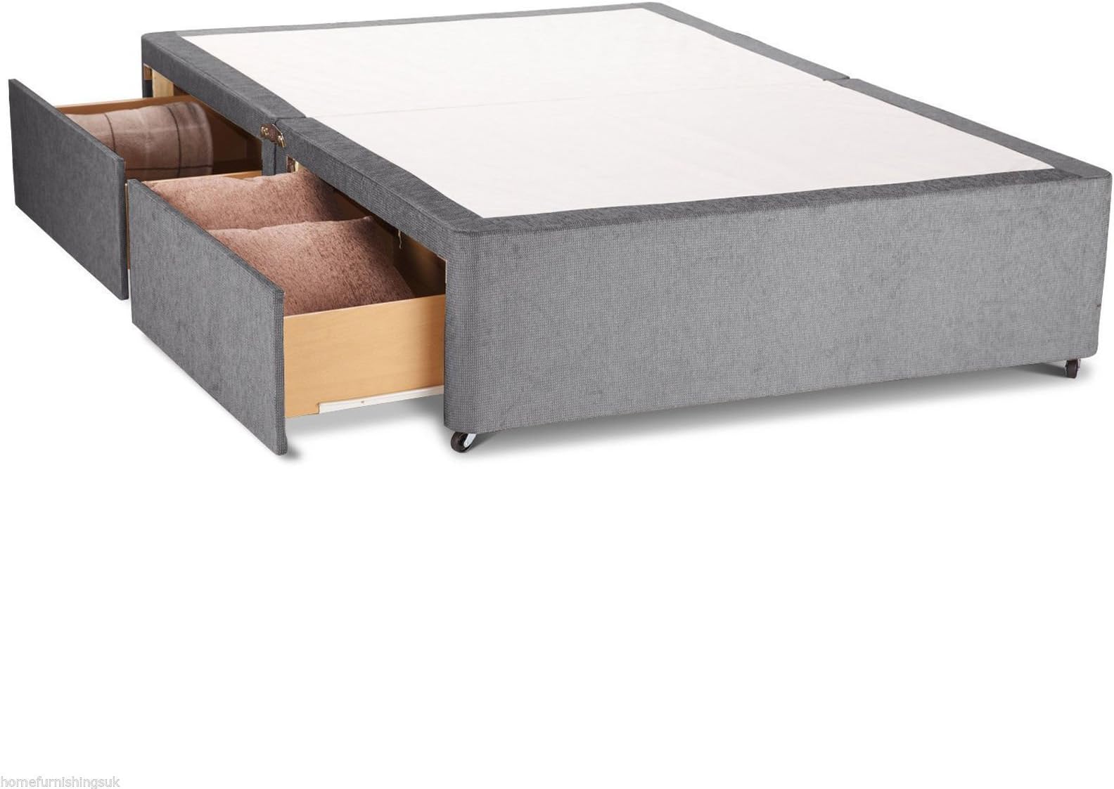 Home Furnishings UK Hf4you Chenille Divan Bed Base - No Headboard - 2 Drawers (5FT Kingsize, Beige)
