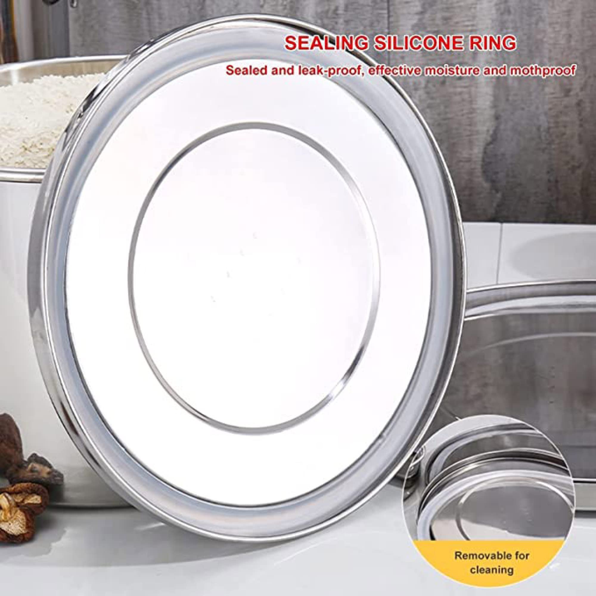 Cubo de arroz de acero inoxidable, recipiente de grano sellado, barril de harina de gran capacidad, contenedor de transporte de almacenamiento de alimentos, 35 L