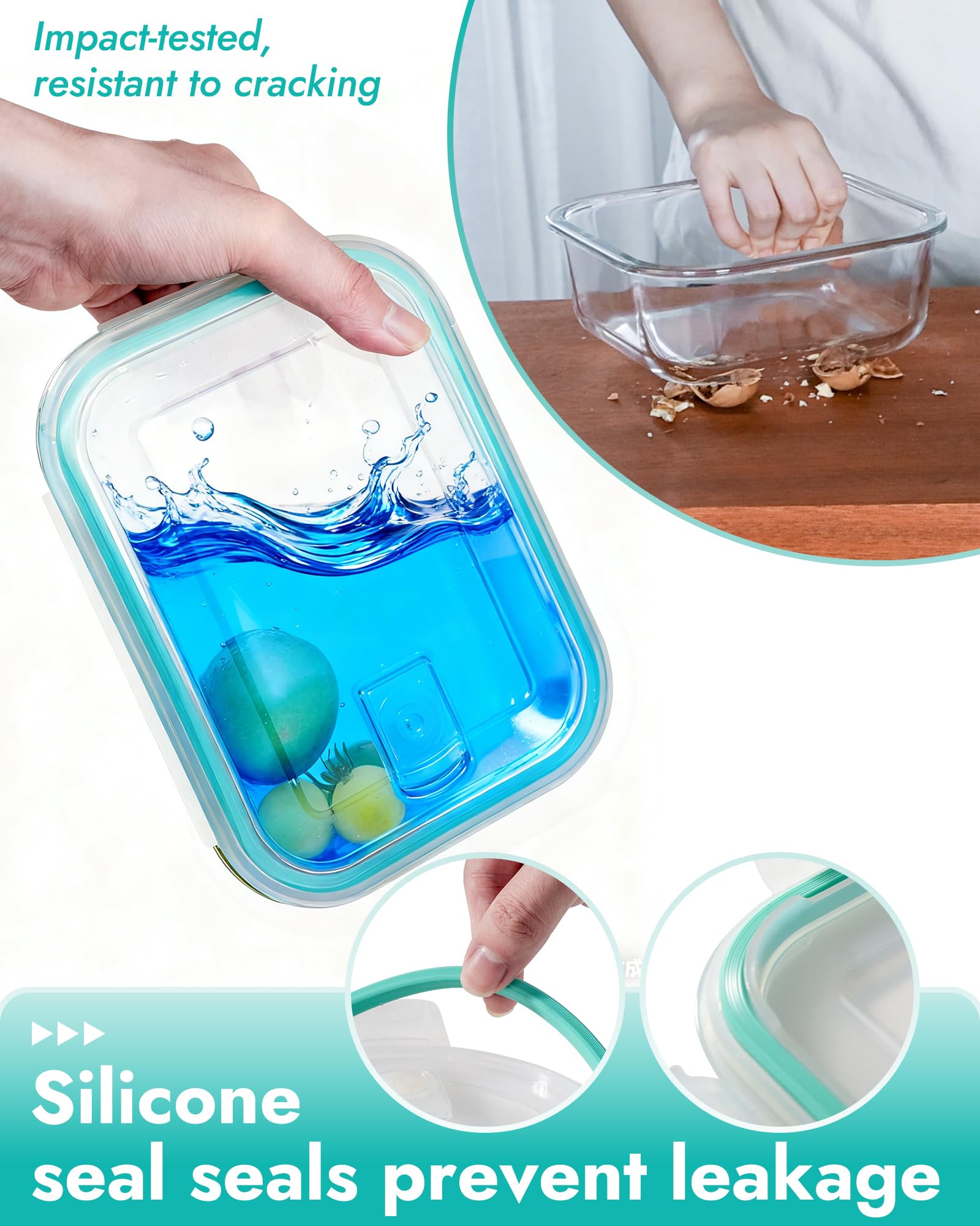 Set di 8 contenitori per alimenti in vetro borosilicato con coperchi ermetici, adatti per forno, microonde e freezer, a prova di perdite, senza BPA, per cottura al forno, preparazione dei