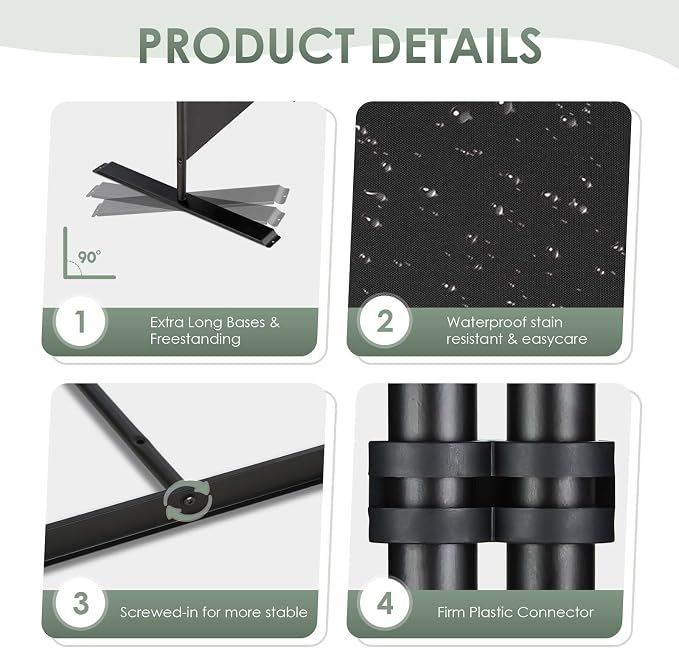 RANTILA Biombo 4 Paneles, Pantalla de Privacidad Plegable de 6 FT con Bases Anchas, Panel Partidor Autosoportado para Separar Ambientes, Negro, 89" W x 71" H miniatura 5