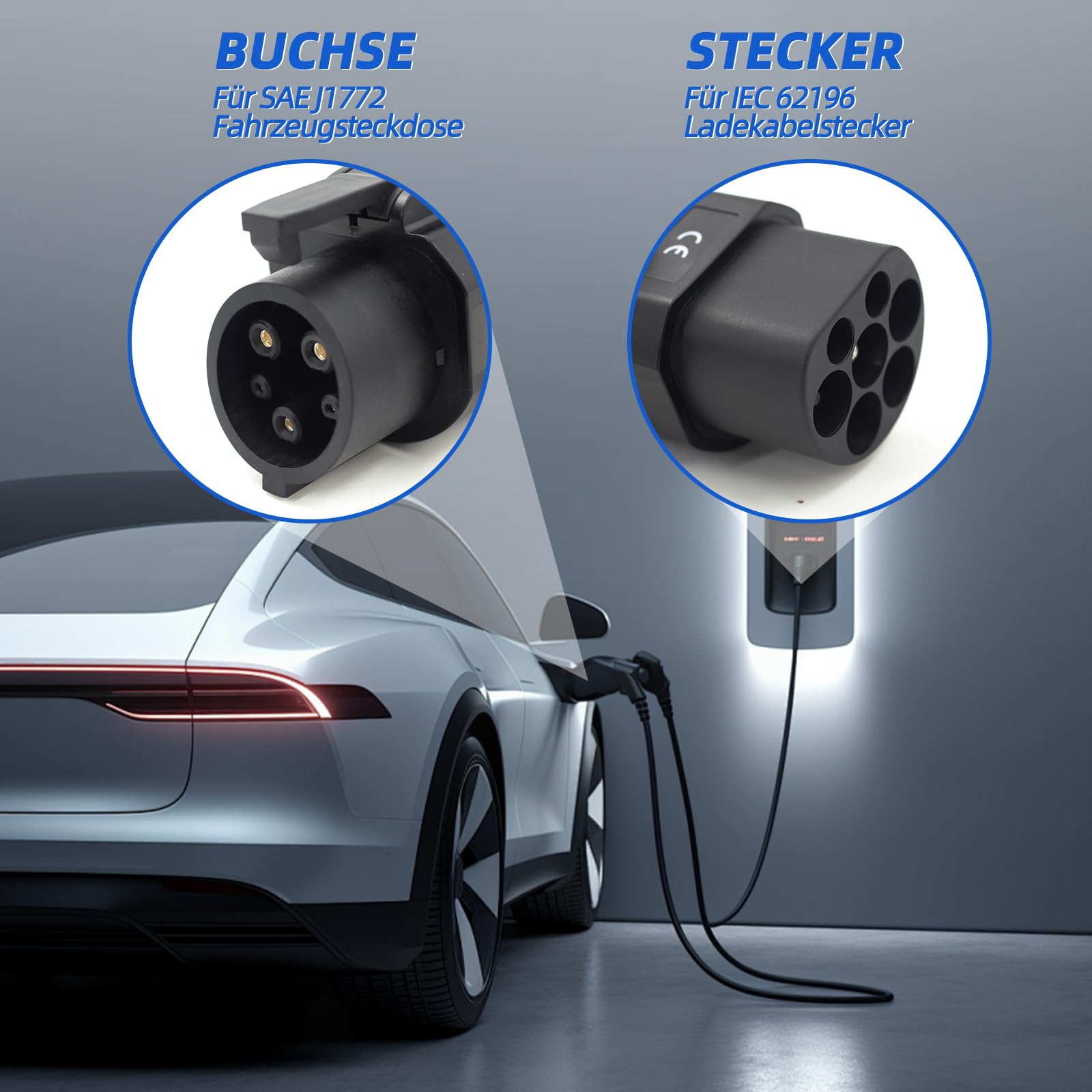 Adapter EV typu 2 na typ 1 – adapter ładowarki IEC 62196 do SAE J1772 (32 A/7,2 kW i 16 A/3,5 kW), szybkie ładowanie pojazdów elektrycznych