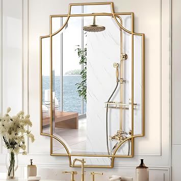 Gold Mirror for Wall, 32x48 Large Decorative Mirrors for Wall Decor, Polished Bevelled Full Length Long Mirror for Living Room, Bathroom, Bedroom, Entryway