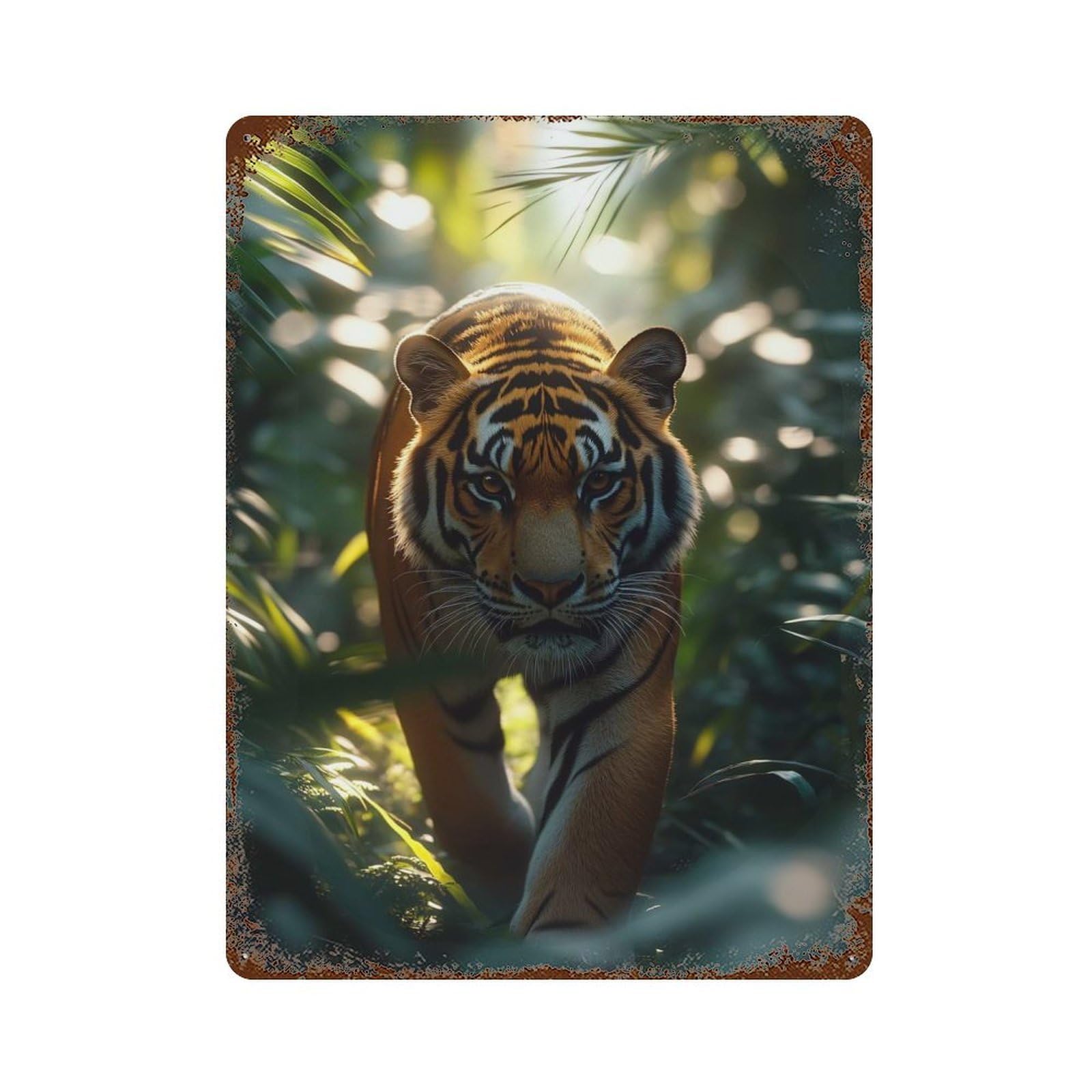 Tiger in Jungle Decorative Tin Sign 15.7"x11.8", Vintage Wall Decor for Basement, Hobby Room And Garage Decor