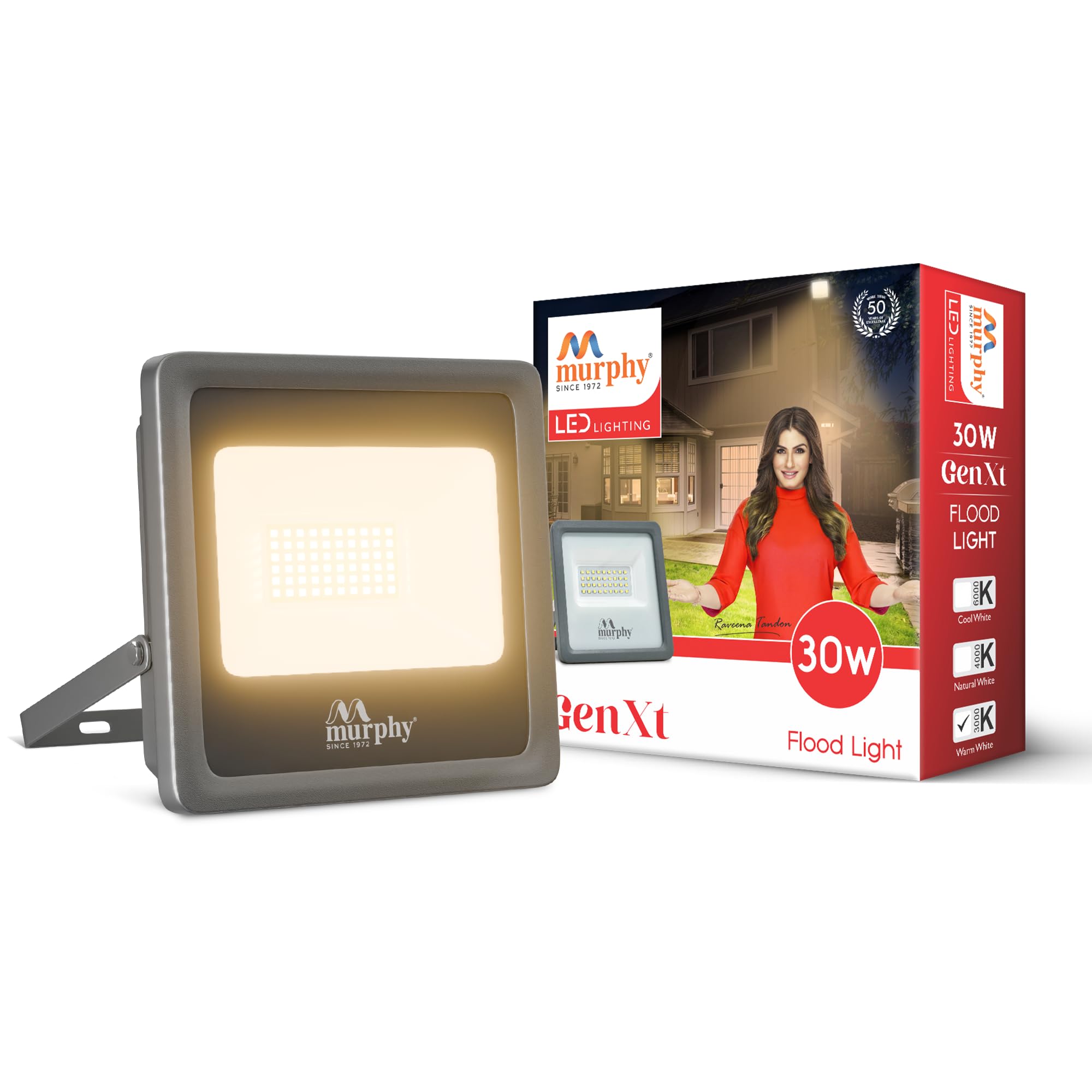 Murphy Aluminium Genxt LED 30W LED Flood Light, IP65 Rated Outdoor Light Pack Of 1 (Warm White, 2 Years Warranty)