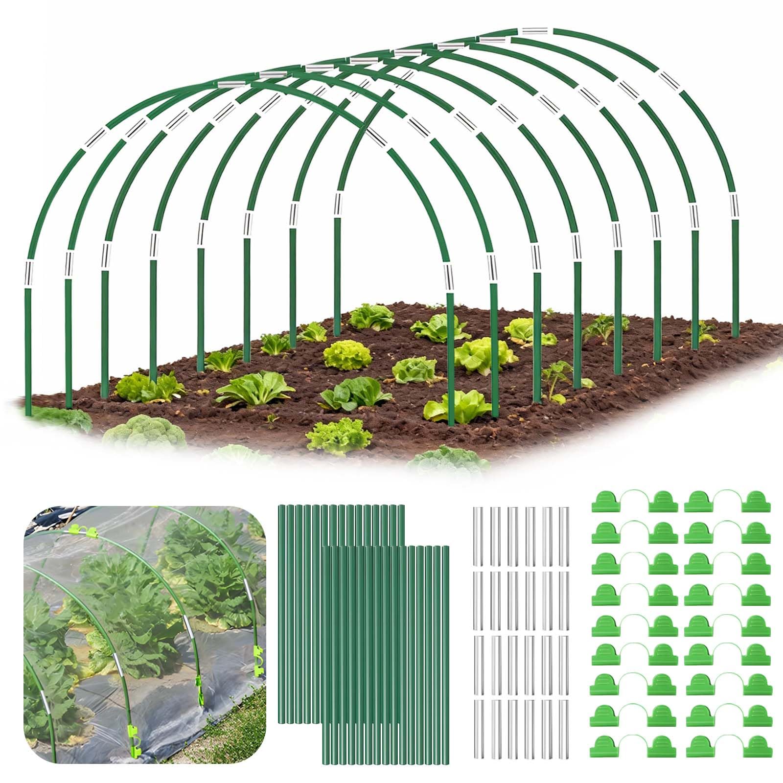 Arcos para Invernadero, 30 Piezas Aros de Invernadero de Fibra de Vidrio con 18 Clips,Flexibles para Túnel de Cultivo, Estructura Flexible y Antioxidante para Cubierta de Plantas e Invernadero