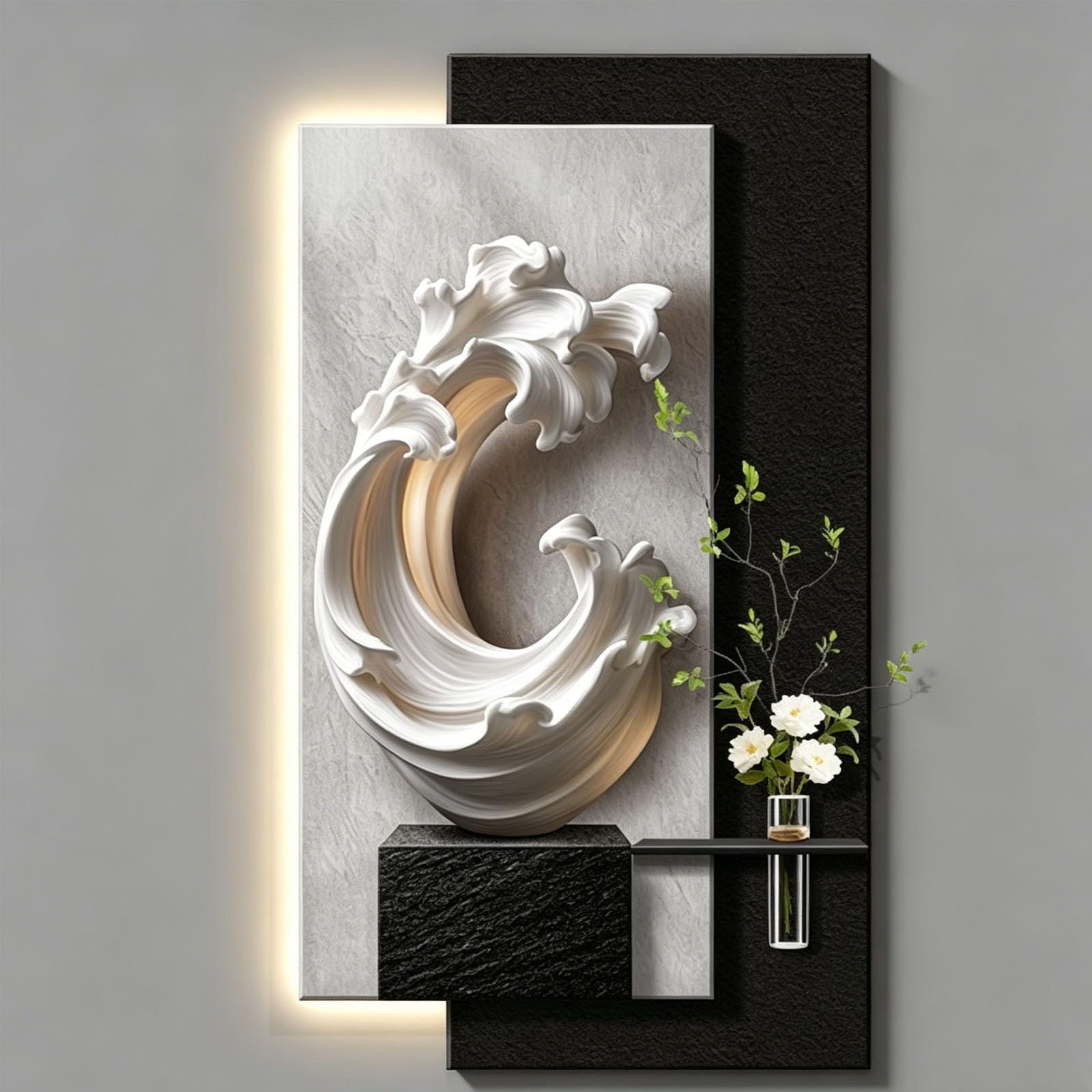 MDEUFYWEGB 3D Wall Art: Modern Abstract LED Sandstone Sculpture — Hanging Art (Includes Faux Greenery) — Decorative Wall Art for Living Room & Entryway(B,60 * 120cm/23.6 * 47.2in)