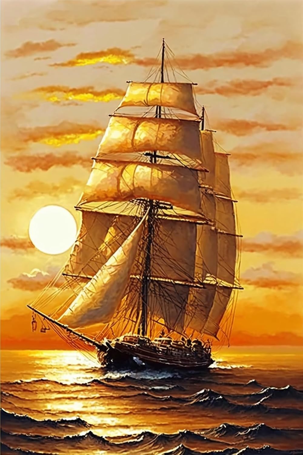 RMSGOZO Oil Painting Sailboat Diamond Painting - Sunset Sea Sailing Diamond Art Kits, Exquisite Full Circle Gemstone Fine Rhinestone Art Kit for Beginners, for Room Decor (20 X 24 Inch)