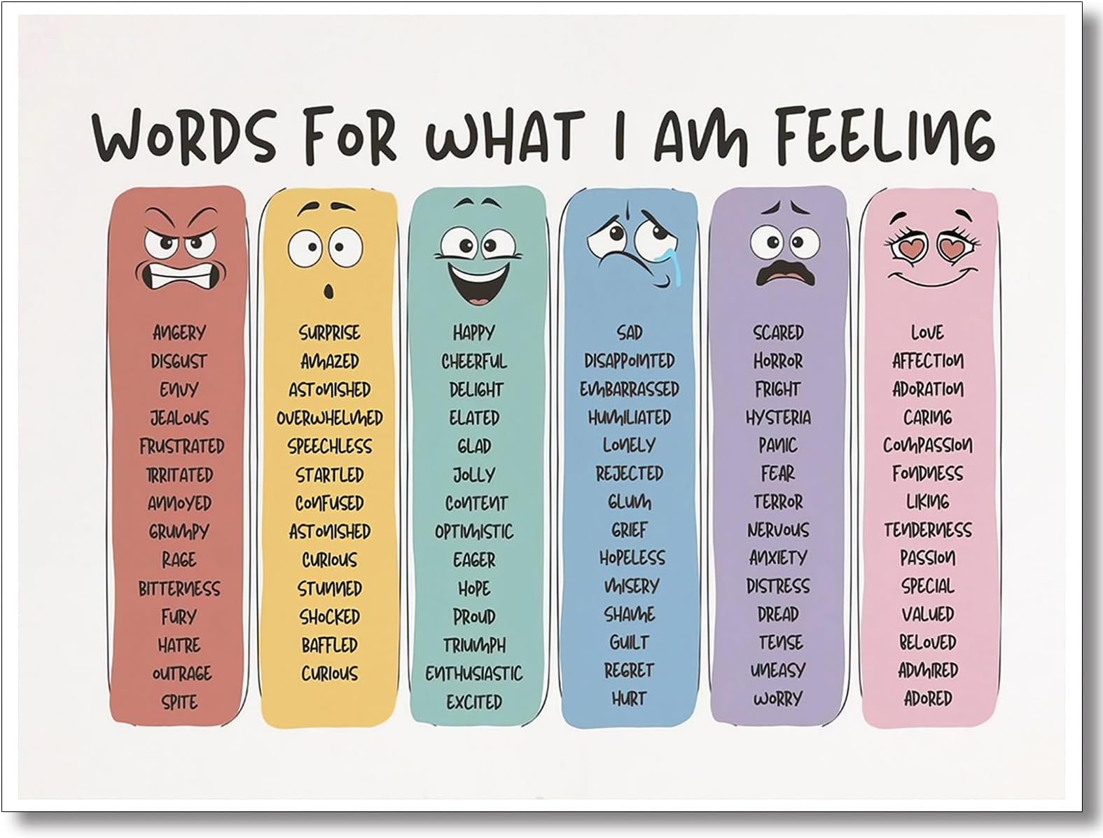 Maozehuxi Feelings Vocabulary Poster, Words For My Fellings Chart, Emotional Self Regulation Education, Social Emotional Learning, SEL, Calming Corner Classroom children's room decoration 16X24 inch