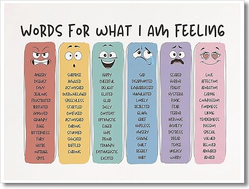 Maozehuxi Póster de vocabulario de sentimientos, texto en inglés "Words For My Fellings", educación de autorregulación emocional, aprendizaje