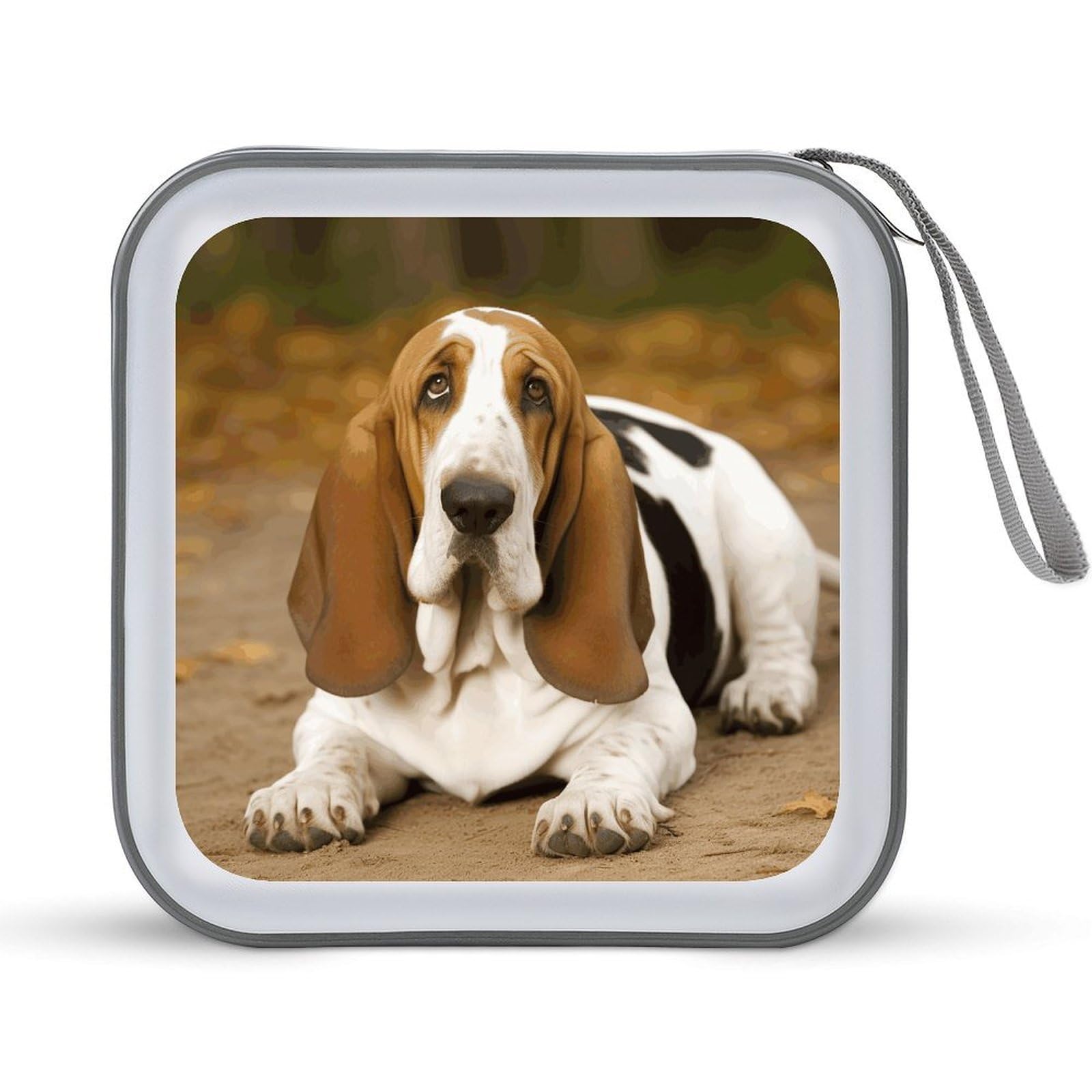VstaDank Basset Hound CD Case DVD Holder Storage Portable Carry Binder Holder Wallet Large Storage Disc Wallet Bag Hard Plastic DVD Disc Case Large Media Binder 40 Capacity
