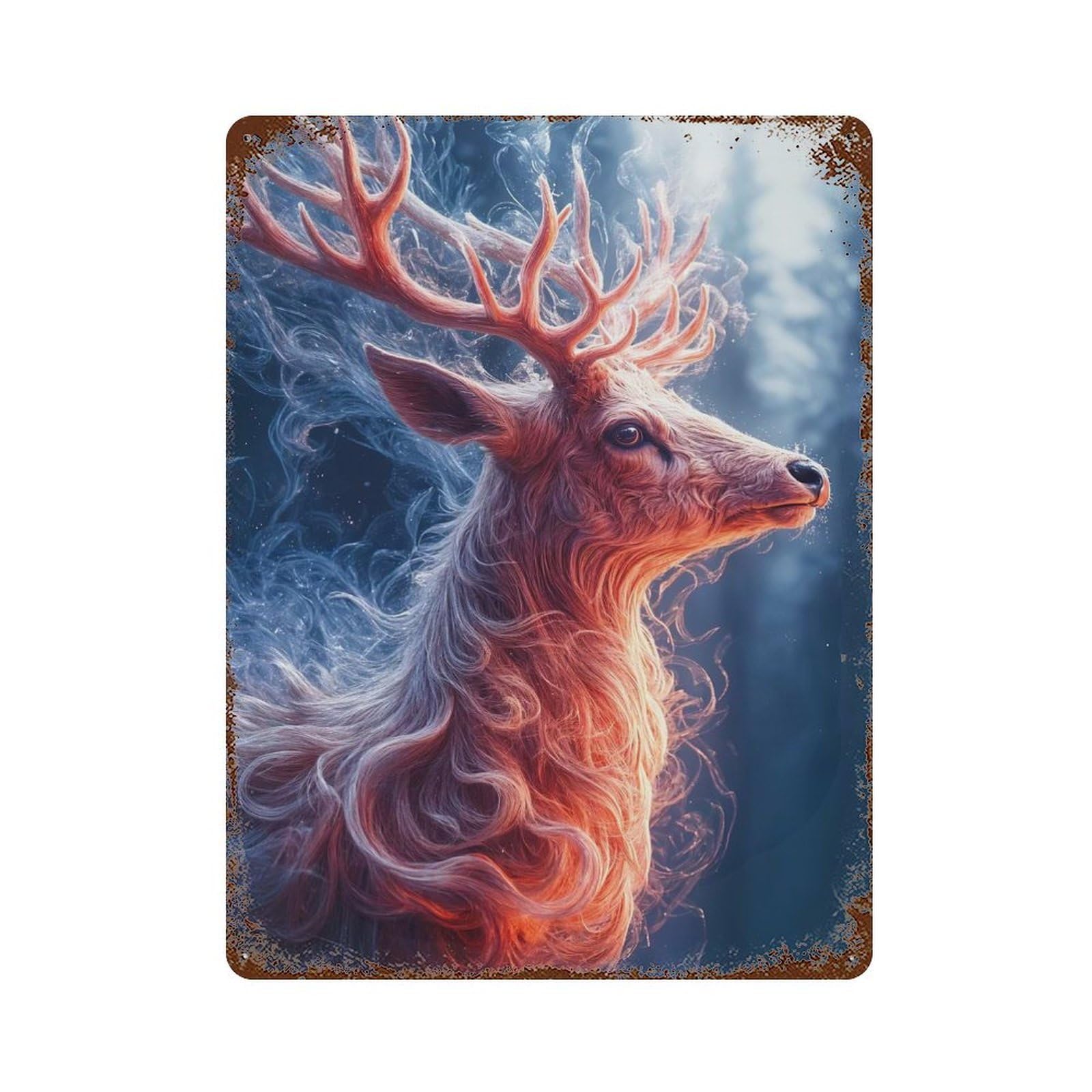 Mystical Deer Portrait in Winter Forest Vintage Metal Tin Sign 15.7"x11.8", Farmhouse Wall Decor for Garage, Bar And Workshop Decor