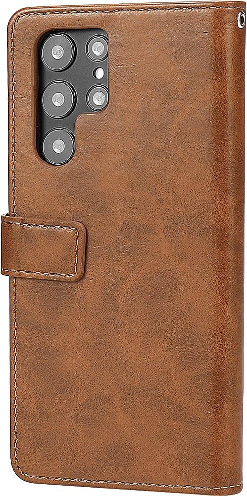 SaharaCase Genuine Leather Folio Wallet Case for Samsung Galaxy S24 Ultra - Integrated Kickstand, Full-Grain Genuine Leather, Wallet Compartments - Brown