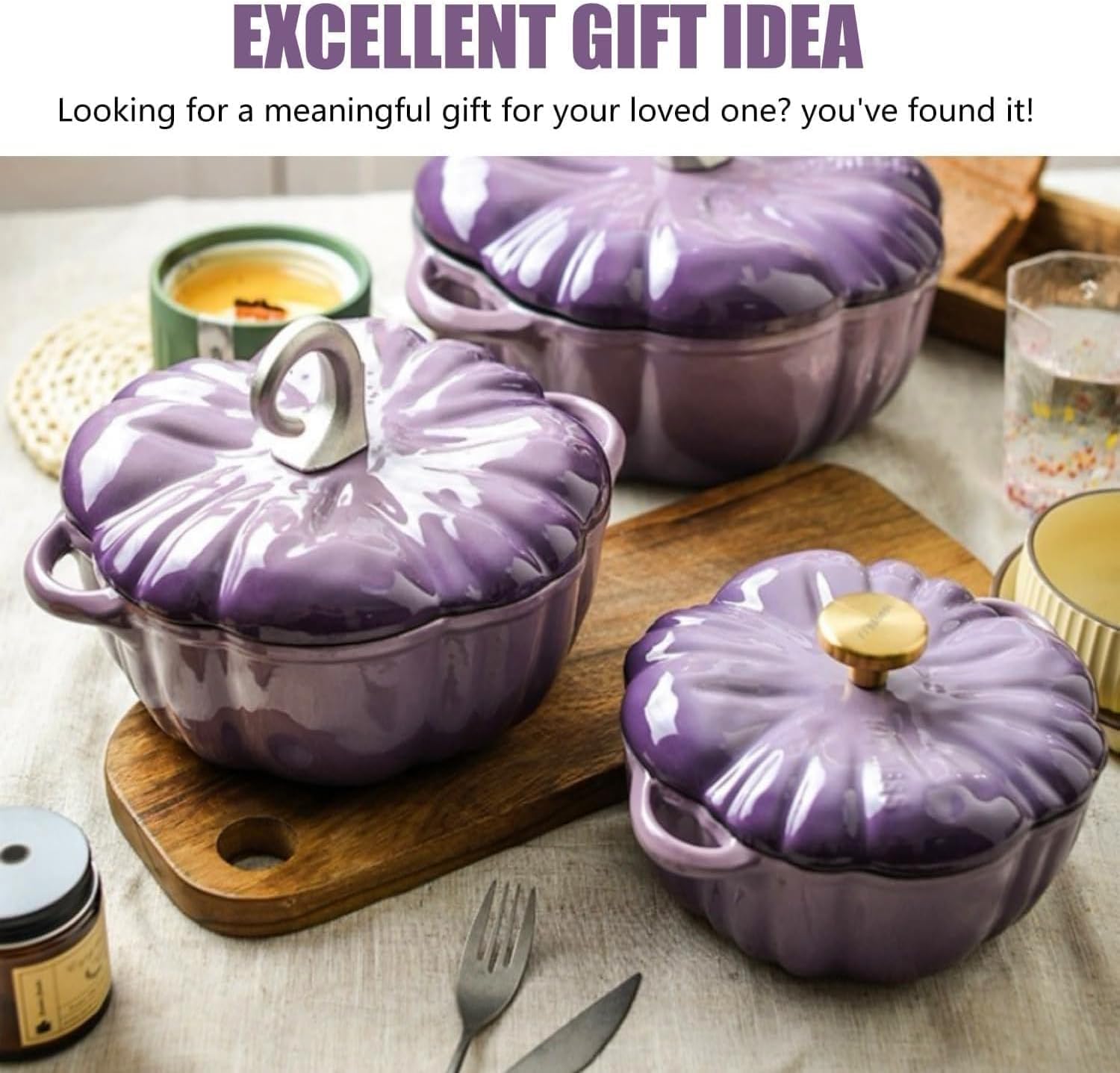 Horno holandés de calabaza, olla de hierro fundido esmaltado con tapa y asas dobles, olla profunda antiadherente para decoración de Halloween y Acción de Gracias, 20 cm