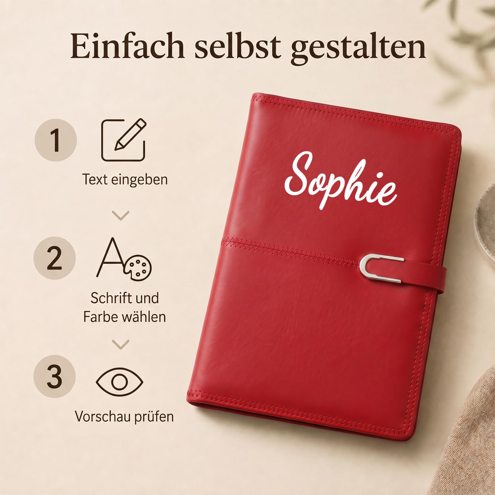 10 Stück Notizbuch Personalisiert mit Namen Benutzerdefiniert Buch | B5 | PU-Lederoberfläche | Linierte Blätter | UV-Druck | 216 Seiten | Cremefarbenes Papier | Für Büro, Uni & Alltag