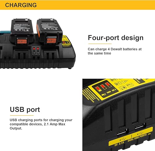 Miniatura 2 de Cargador rápido de batería de 4 puertos DCB104 para DEWALT 12V MAX, 20V MAX y FLEXVOLT 20V60V MAX estación de carga de batería de iones de litio