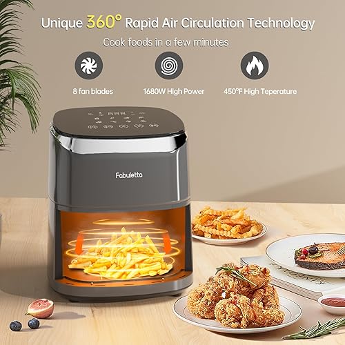 Miniatura 4 de Freidoras de aire de 4 cuartos de galón, Fabuletta 9 programas de cocina inteligentes personalizables freidora de aire compacta, recordatorio de