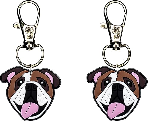 Juego de 2 dijes con cremallera de Bulldog con carretes de insignia, collar de monedero, dije Yazzle Dazzle, obra de arte original, cachorro, perro,