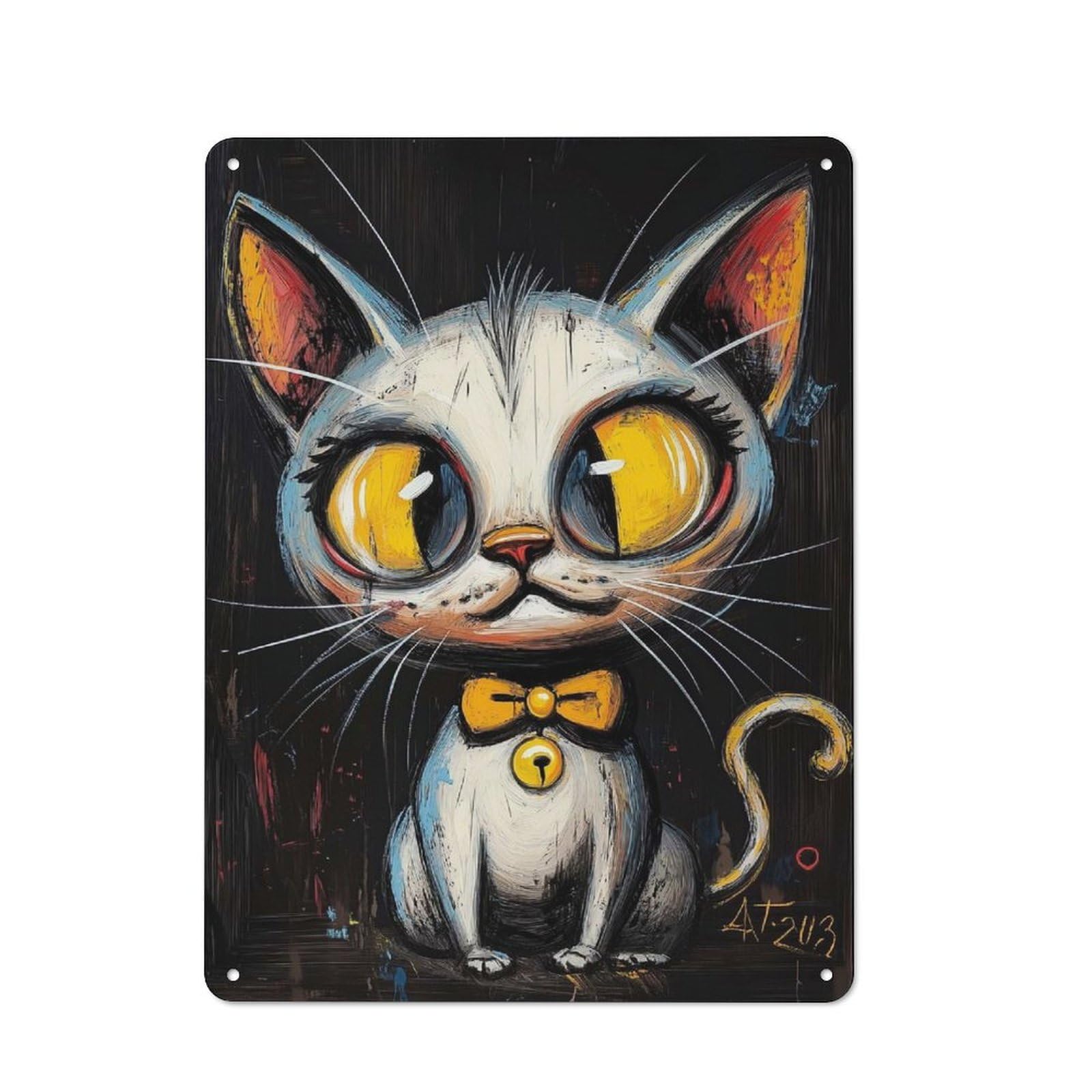 Junmoney Style-19 Whimsical Cat Portrait Rustic Tin Sign 40X30cm For Living Room Wall, Suited To Home Wall Decor Collectors