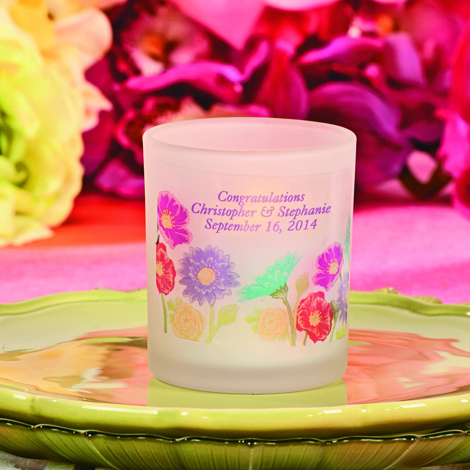 Personalized Love in Bloom Votive Candle Holders - Home Decor - 12 Pieces
