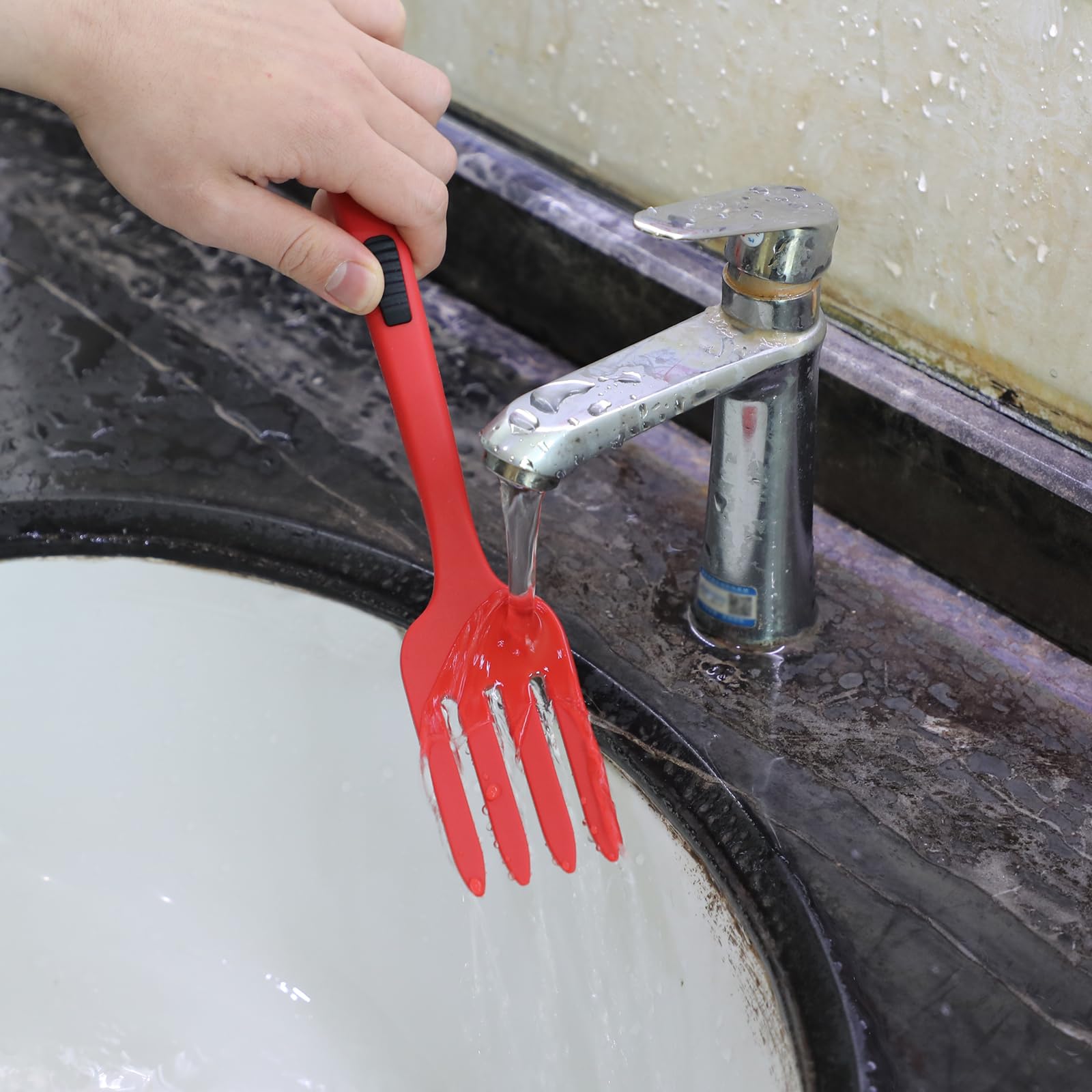 2 Piezas Tenedor de Silicona para Cocinar, Multifuncionales Tenedor para Espaguetis Resistente al Calor Tenedor para Mezclar para Cocina Revolver Mezclar Utensilios para Servir (Rojo, Negro)