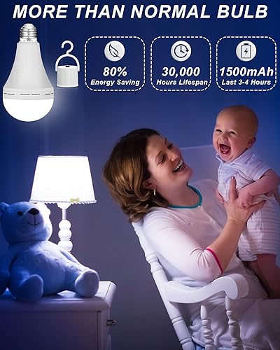 Miniatura 2 de Mudder Paquete de 12 bombillas recargables de emergencia LED para batería de reserva para cortes de energía, campamento, exteriores, huracán, 15 W,