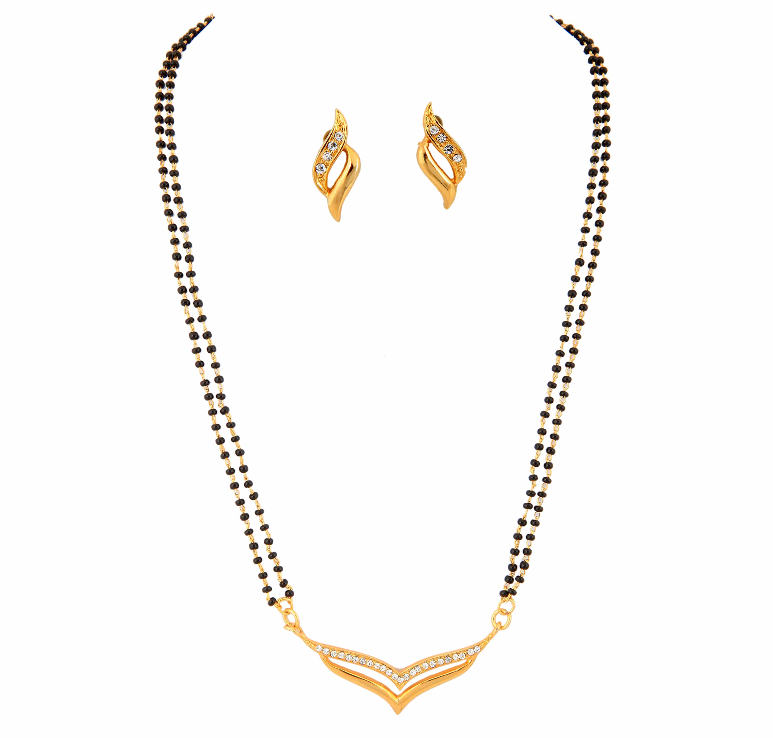Touchstone Indiase Bollywood bruiloft bruids traditionele symbolische designer sieraden Mangalsutra set zwarte kralen in goud en zilver toon voor vrouwen., Steen, Amercian Diamond