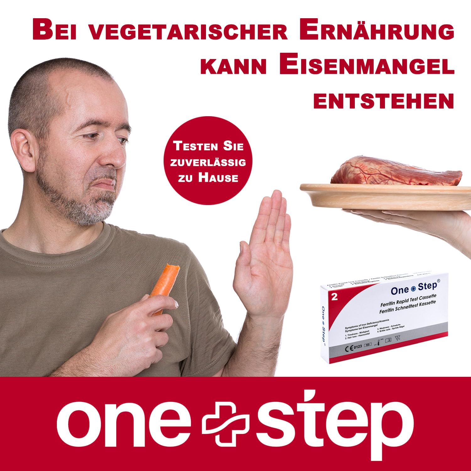 2 x One+Step Eisenmangel Test I Eisenwert Selbsttest I Ferritin Test für zuhause I Erkennung Eisen Mangel bei Haarausfall, Erschöpfung oder Kopfschmerzen I Eisentest mit schnellem Ergebnis