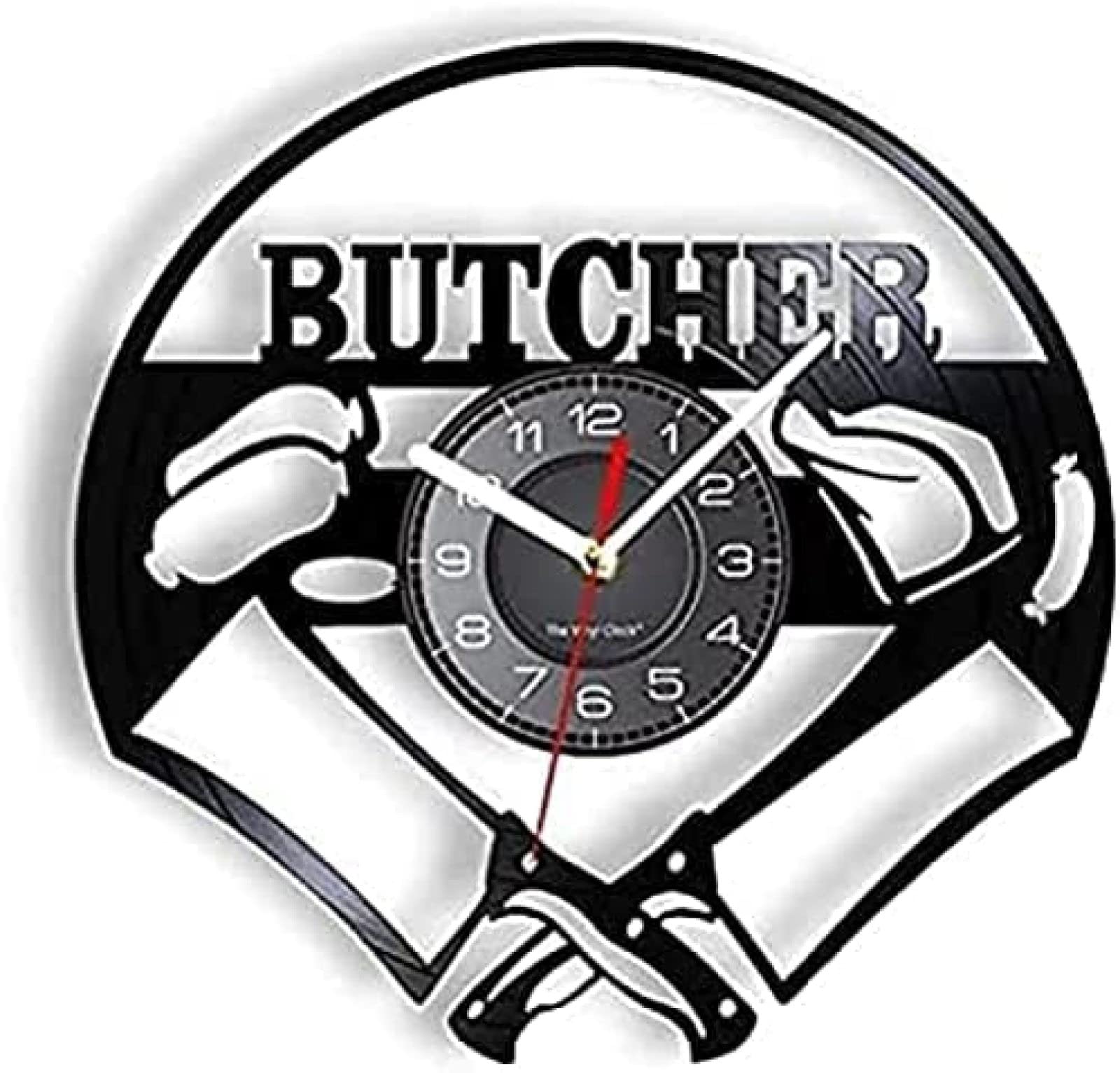 Horloge Murale Cuisine Boucher en Bois Rond pour Déco de Resto