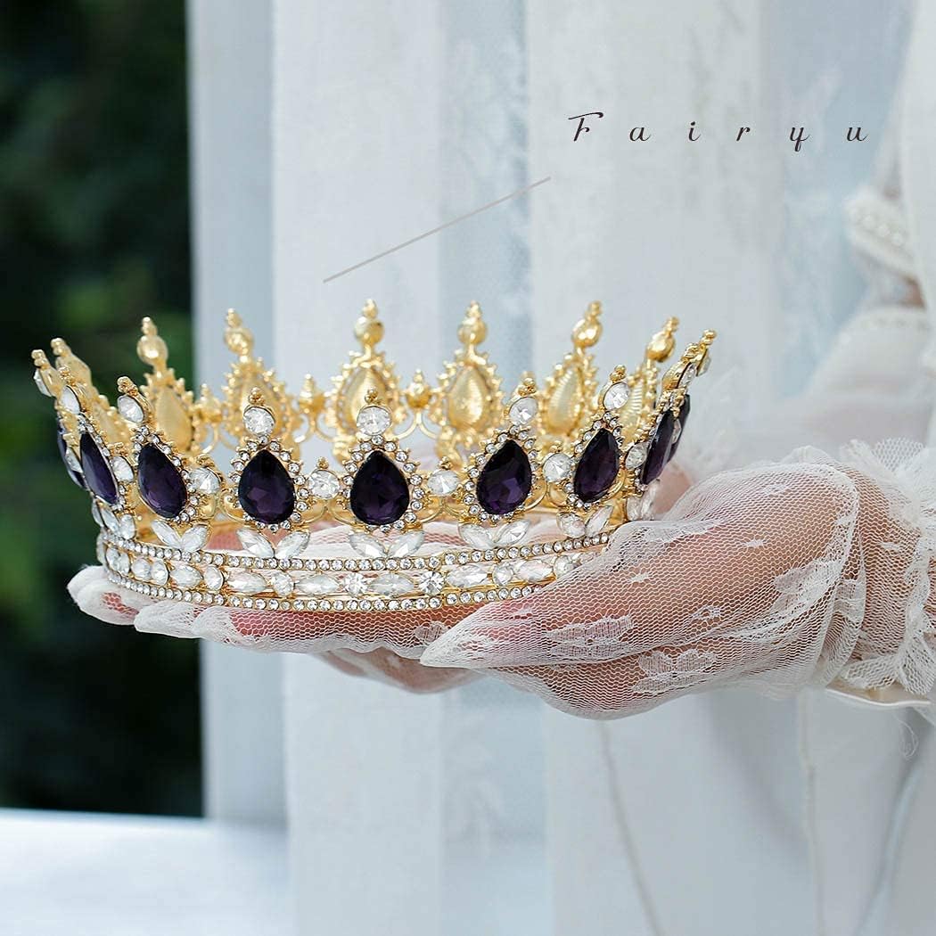 Foyte Baroque Queen Crown and Tiara Sparkly Rhinestone Wedding Crown Bride Tiaras Princess Full Round Tiaras Headpieces for Women - Image 2