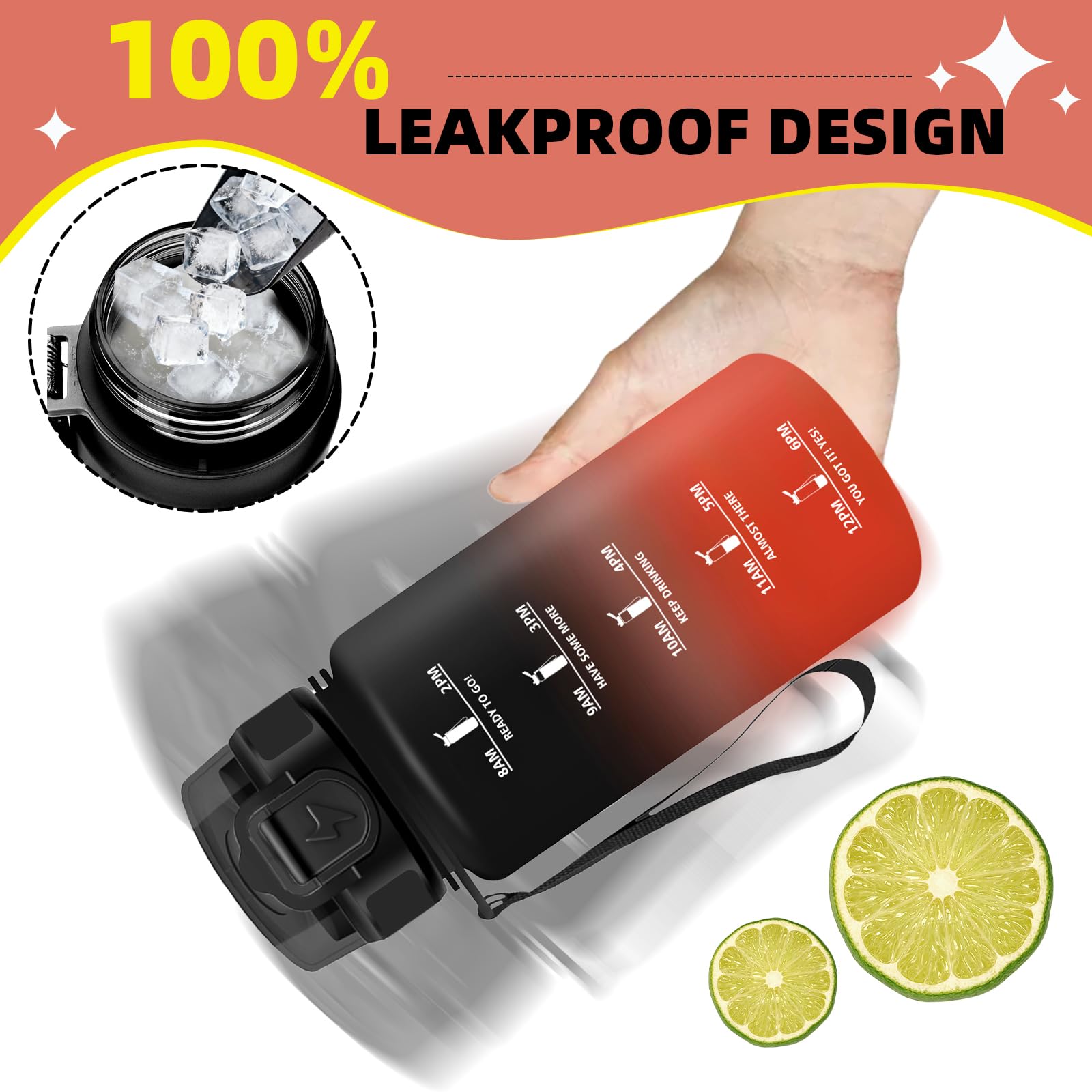 Grsta Borraccia 500ml, Borraccia Bambino con Cannuccia, Facile da Pulire, Bottiglia Motivazionale con Indicatore del Tempo, A Prova di Perdite Borracce per Scuola, Trekking, Outdoor