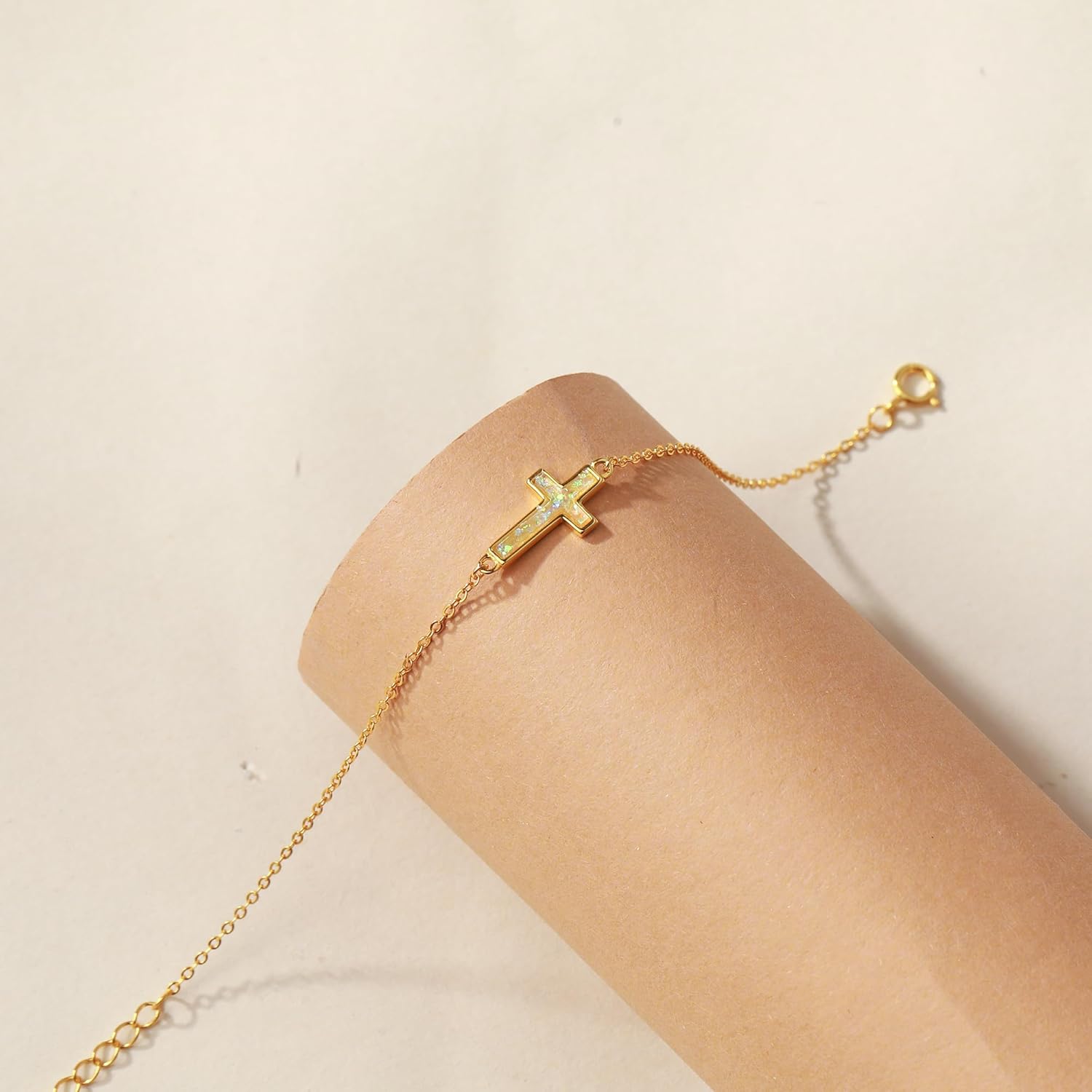 SUYACS 14k Gold Plated Cross Bracelet for Women Dainty 925 Sterling Silver Cubic Zirconia Link Chain Bracelets Religious Christian Birthday Jewelry Gifts for Mom to Daughter - Image 6