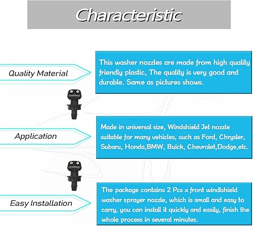 Miniatura 5 de Kit de 2 boquillas para limpiaparabrisas delantero, pulverizador de pilar recto, boquilla de pulverización de agua de columna recta de doble