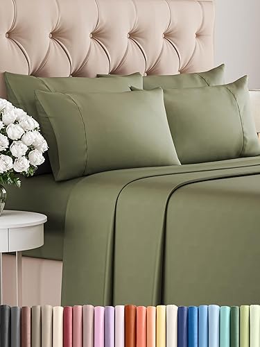 CGK Unlimited - Juego de sábanas para cama de matrimonio sábanas blancas sábana bajera 4 fundas de almohada bolsillos muy profundos de microfibra