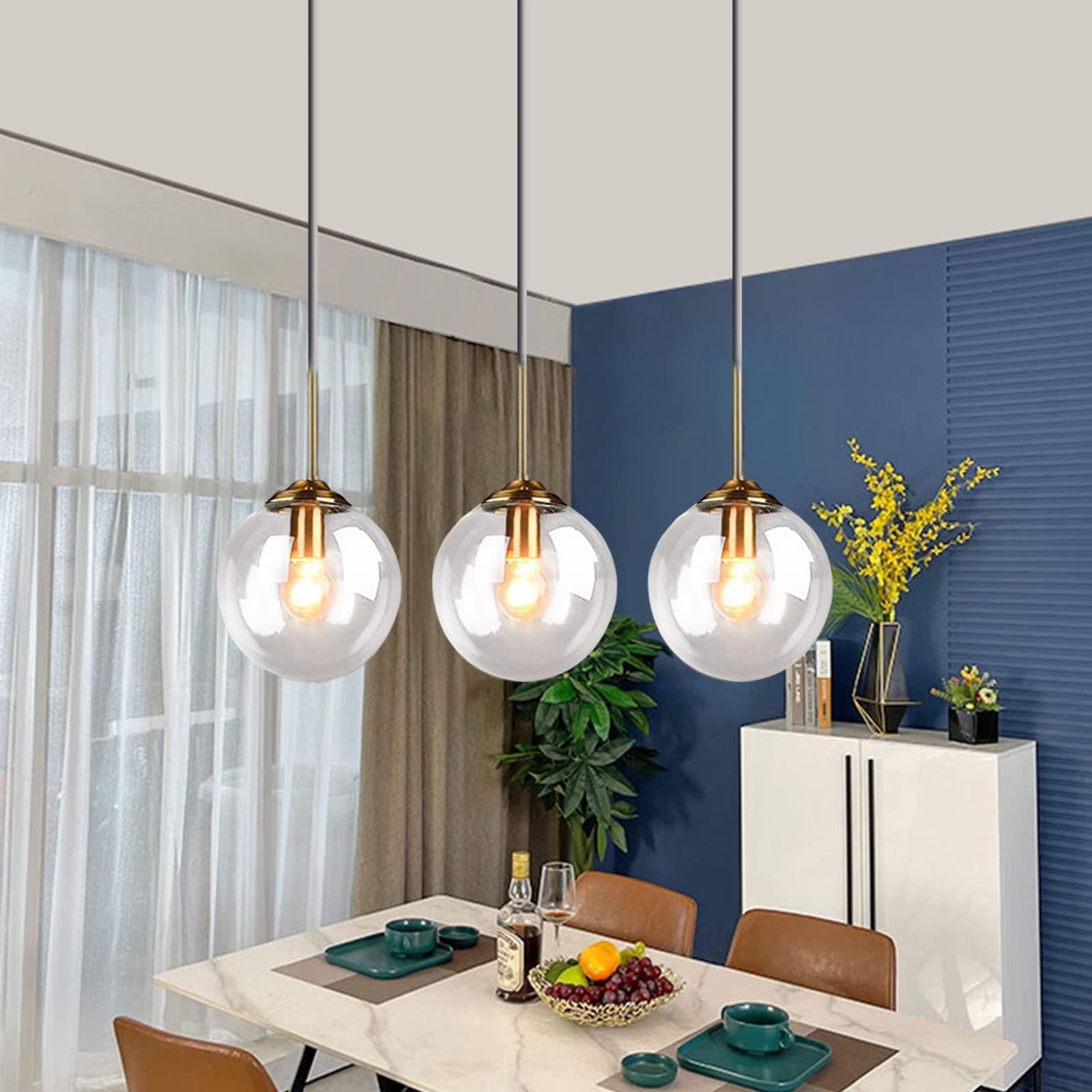 Lampada Sospensione A 3 Sfere In Vetro - Regolabile In Altezza, Design Moderno Per Sala Da Pranzo E Soggiorno, Colore Oro/Argento