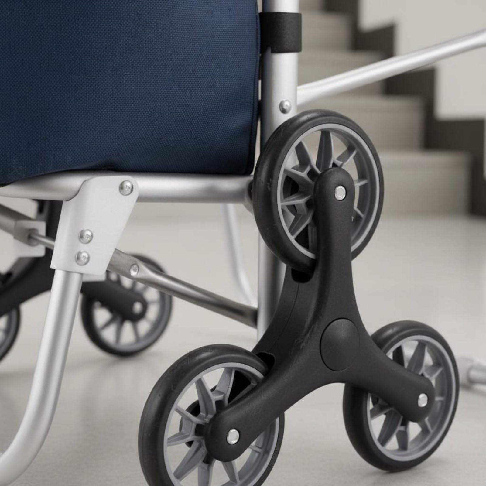 kowaku Carrello Pieghevole con Sedile Trolley per Sedia Pieghevole con Struttura Robusta in Alluminio Tessuto Oxford Resistente Funzione di Supporto Durante, Blue, Flat Ground