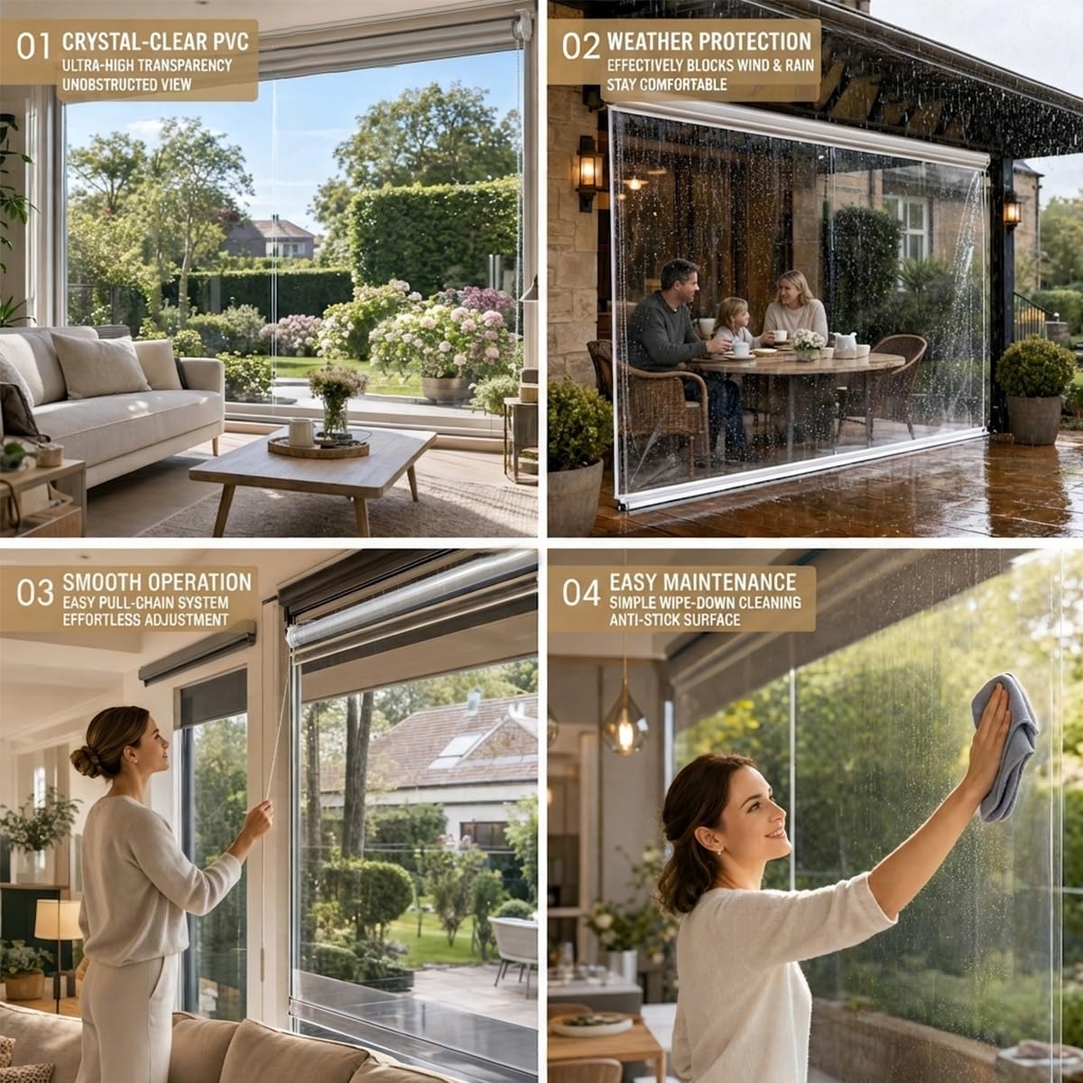 Stores Enrouleurs en Vinyle, PVC Transparent Rideaux Enroulement Imperméable