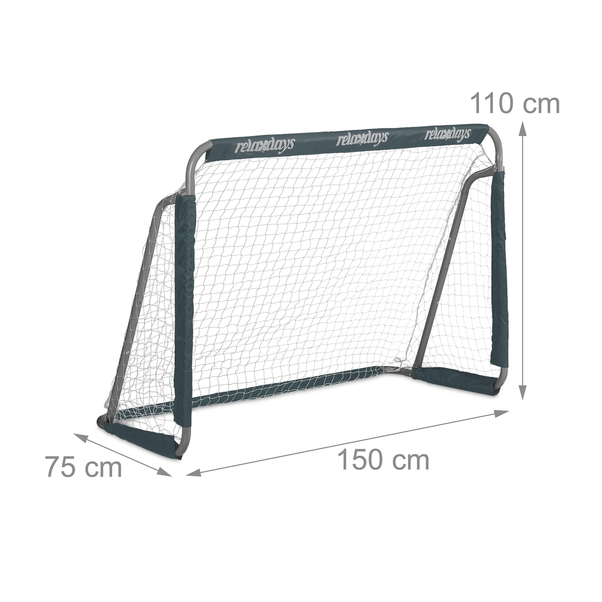 Relaxdays Fußballtor Garten, 2er Set, Kinder & Erwachsene, HBT: 110 x 150 x 75 cm, Metall, stabile Tore Fußball, grau