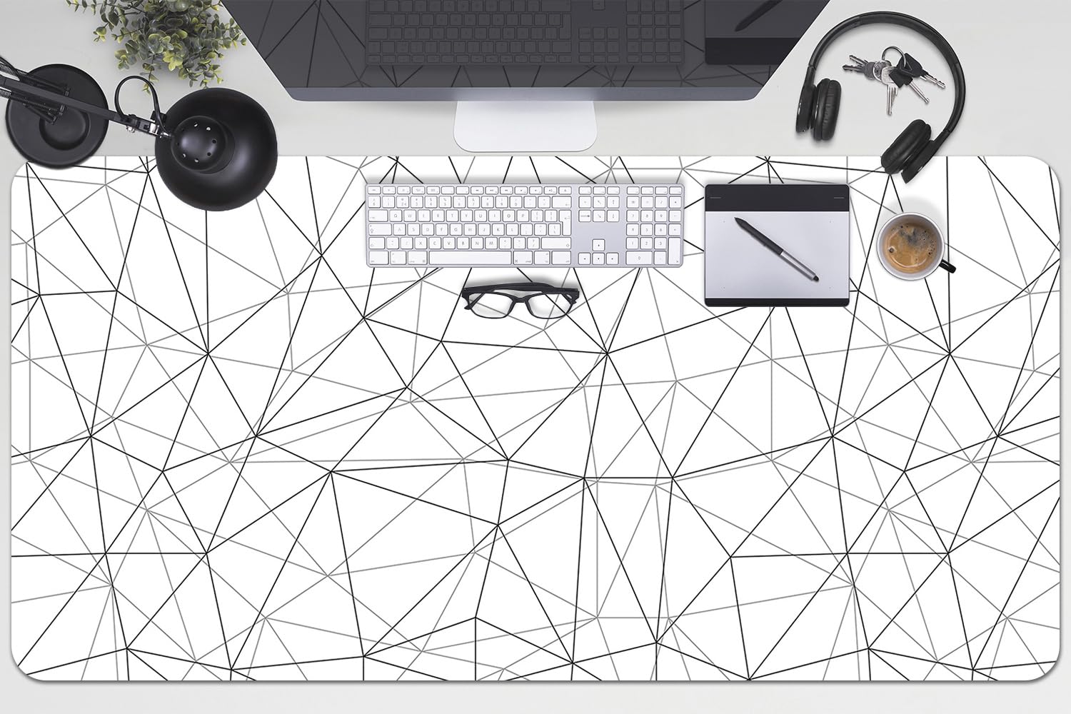Sottomano per Tastiera 100x50 cm Impermeabile in Vinile PVC Protezione e Decorazione Facile da Pulire Superficie Protettiva per Ufficio e Casa Antiscivolo - Linee geometriche
