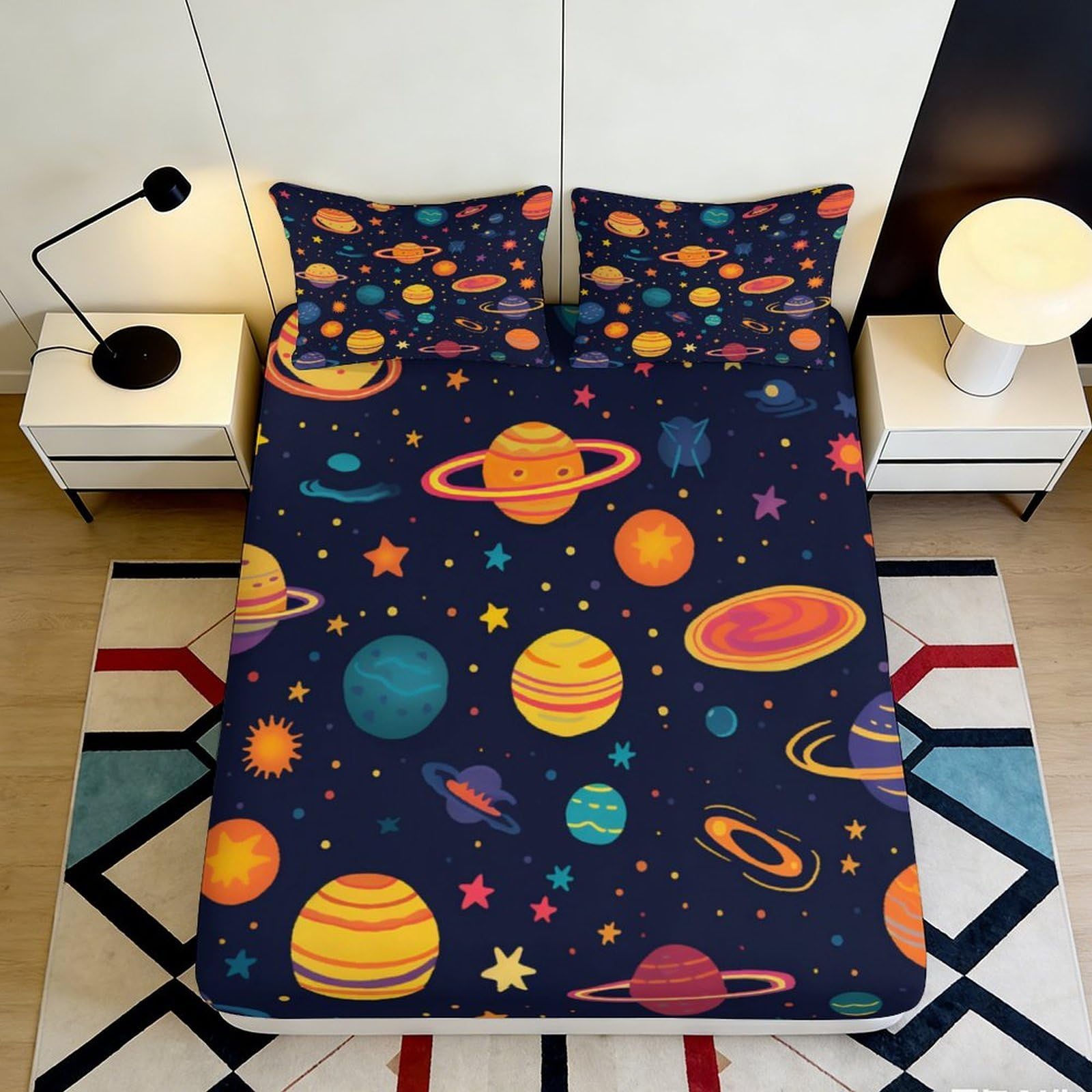 3D Printed Galaxy Starry Sky Fitted Sheet Microfiber Soft Planetary Nebula Mattress Cover Bedroom Dorm Decor 120x200x25cm